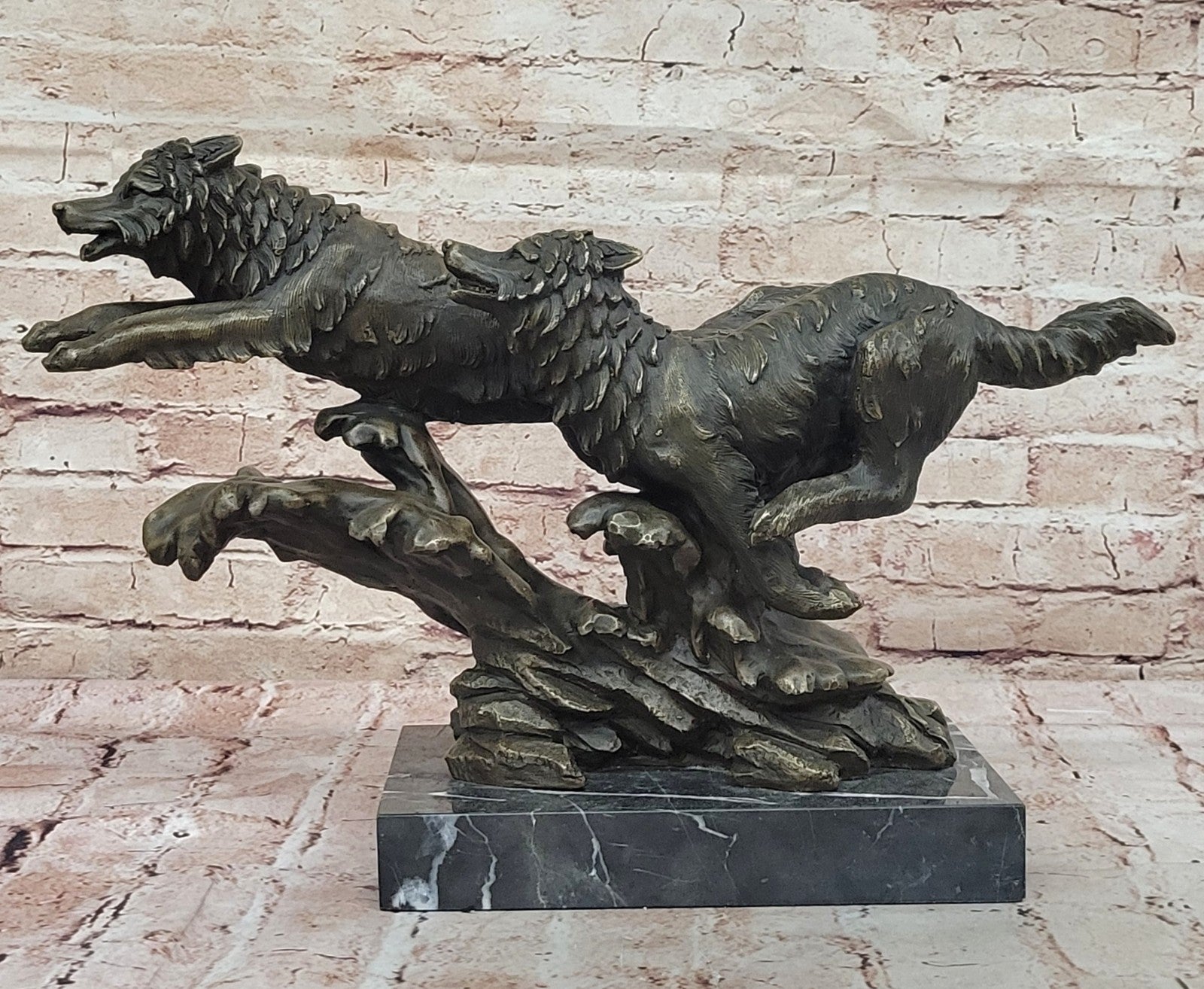 Handcrafted bronze sculpture SALE Run Wolves Wolf Pack Lopez M. Original decore