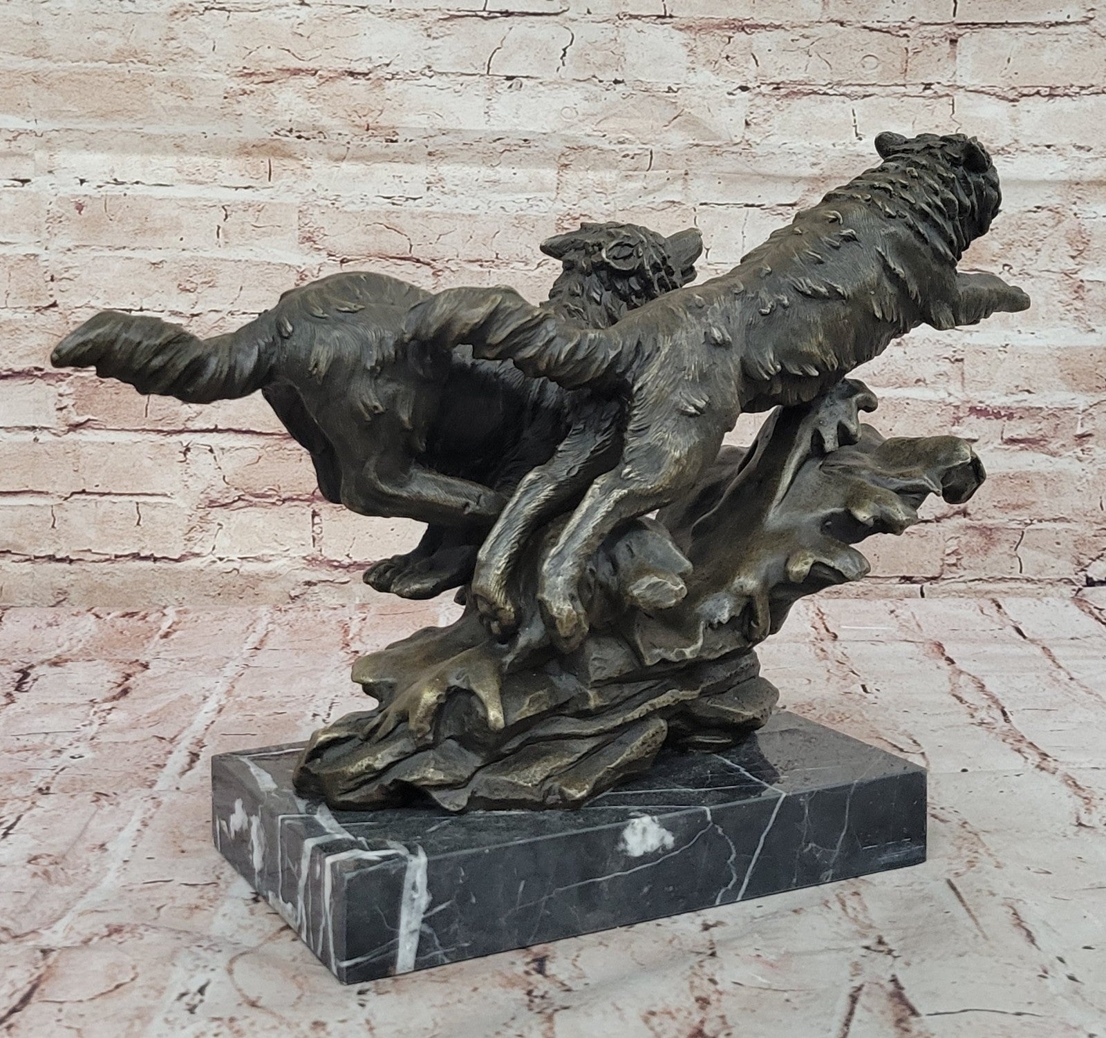 Handcrafted bronze sculpture SALE Run Wolves Wolf Pack Lopez M. Original decore