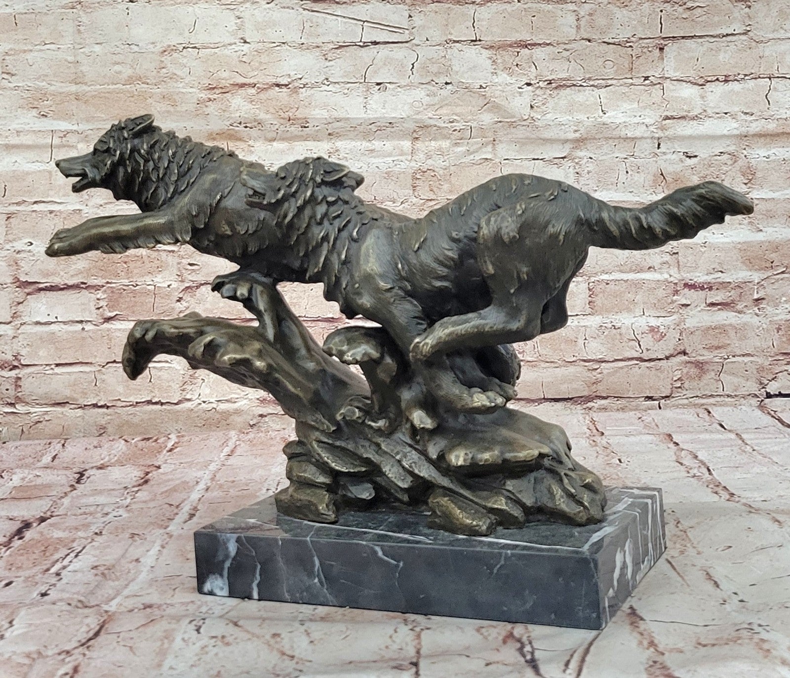 Handcrafted bronze sculpture SALE Run Wolves Wolf Pack Lopez M. Original decore