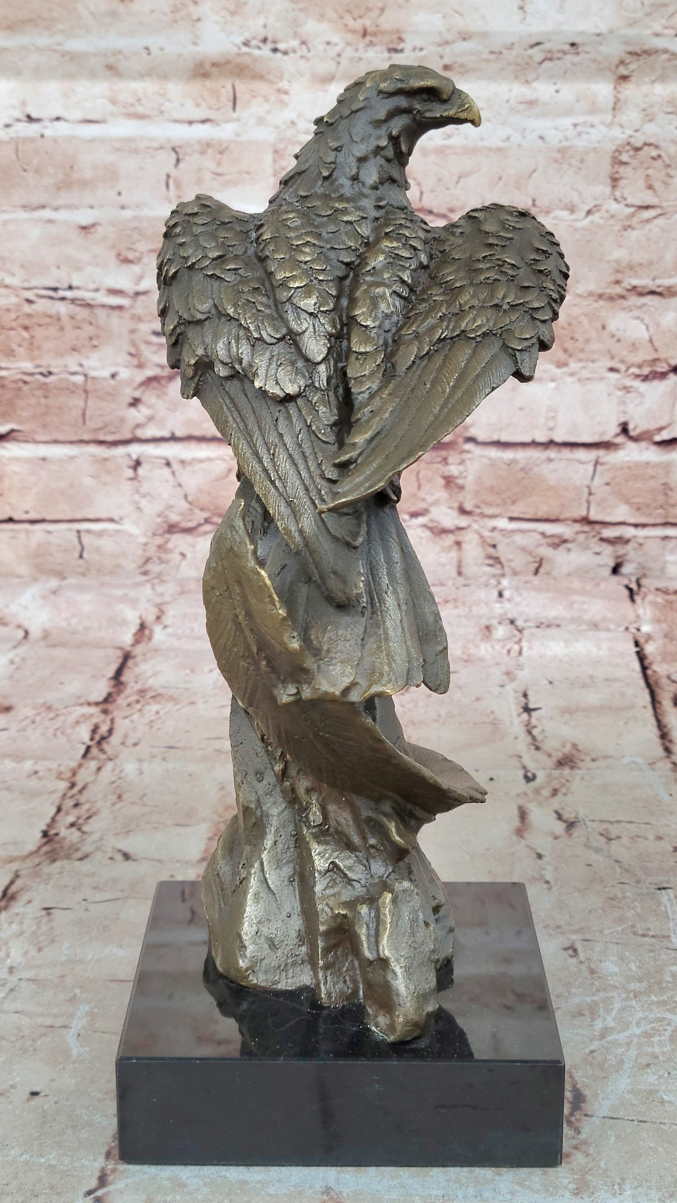 Bronze American Bald Eagle on Tree Falcon Osprey Hawk Flag Statue Pride Flying