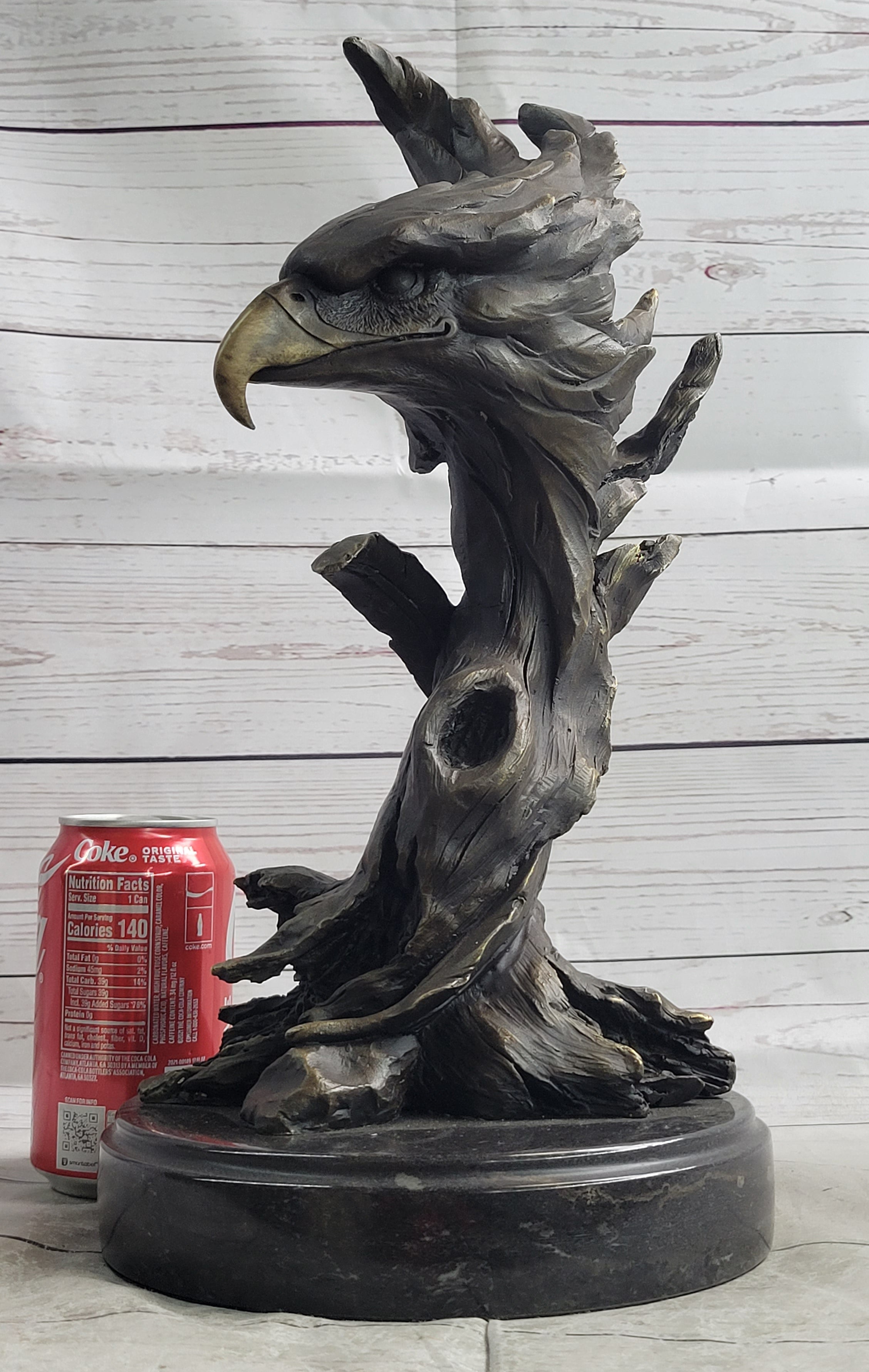 Western Art Copper Bronze Eagle Hawk Bird Figurine Sculpture Marble Base Statue