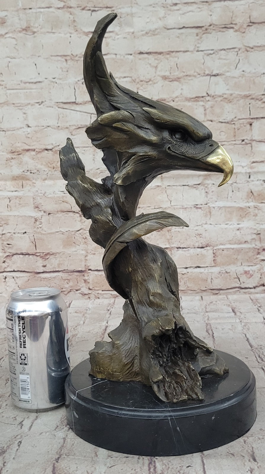Western Art Copper Bronze Eagle Hawk Bird Figurine Sculpture Marble Base Statue