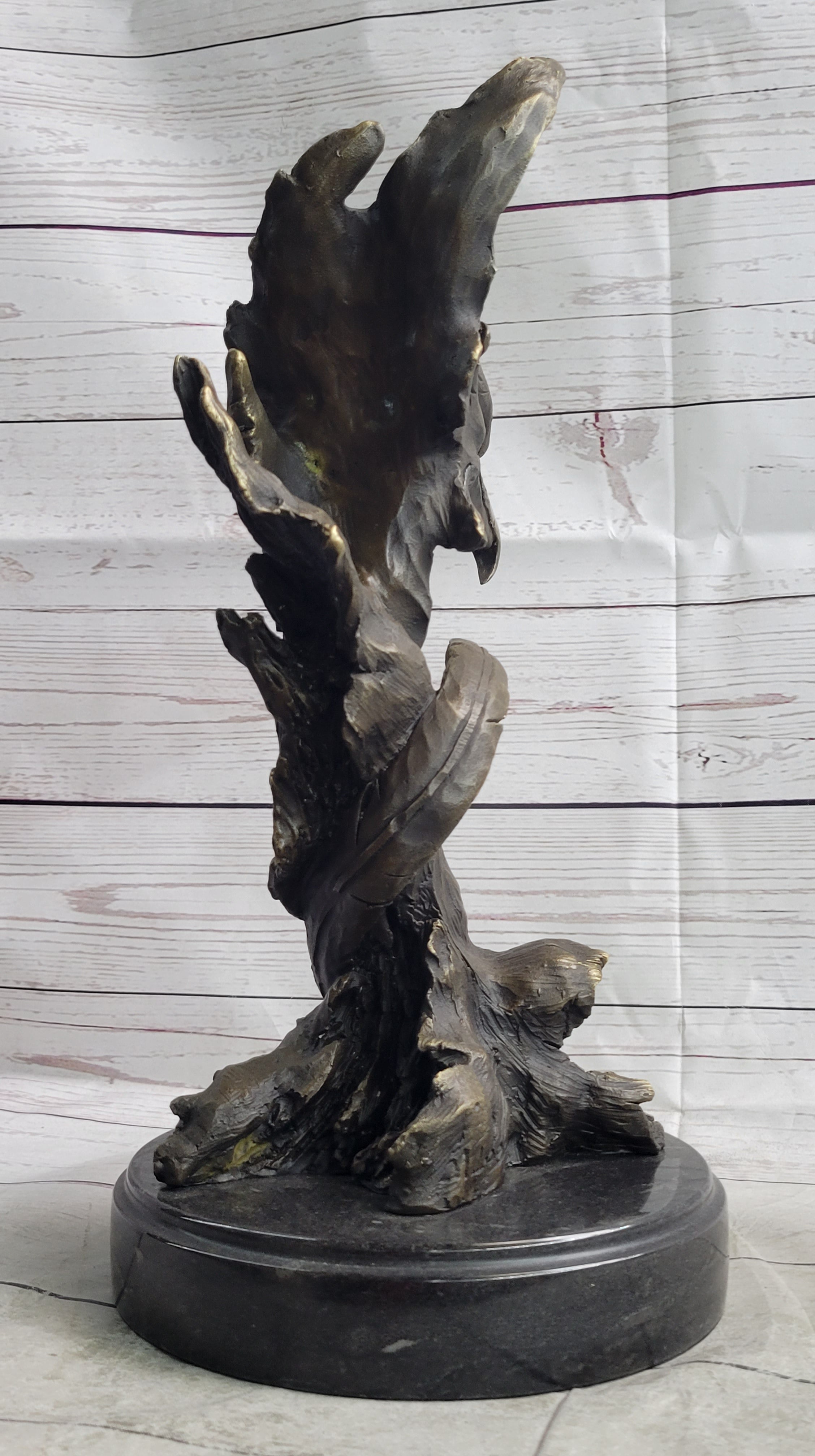 Western Art Copper Bronze Eagle Hawk Bird Figurine Sculpture Marble Base Statue