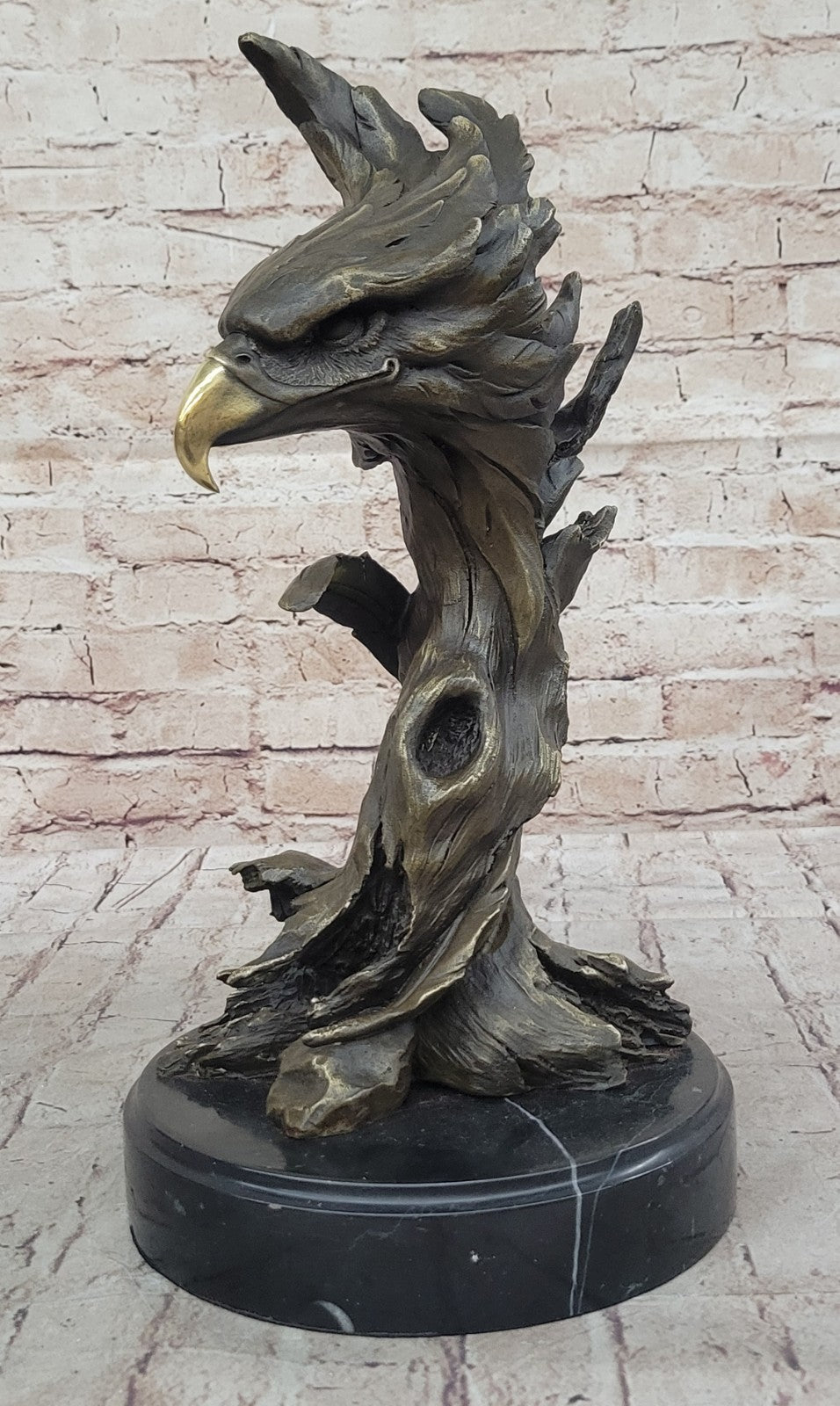 Western Art Copper Bronze Eagle Hawk Bird Figurine Sculpture Marble Base Statue