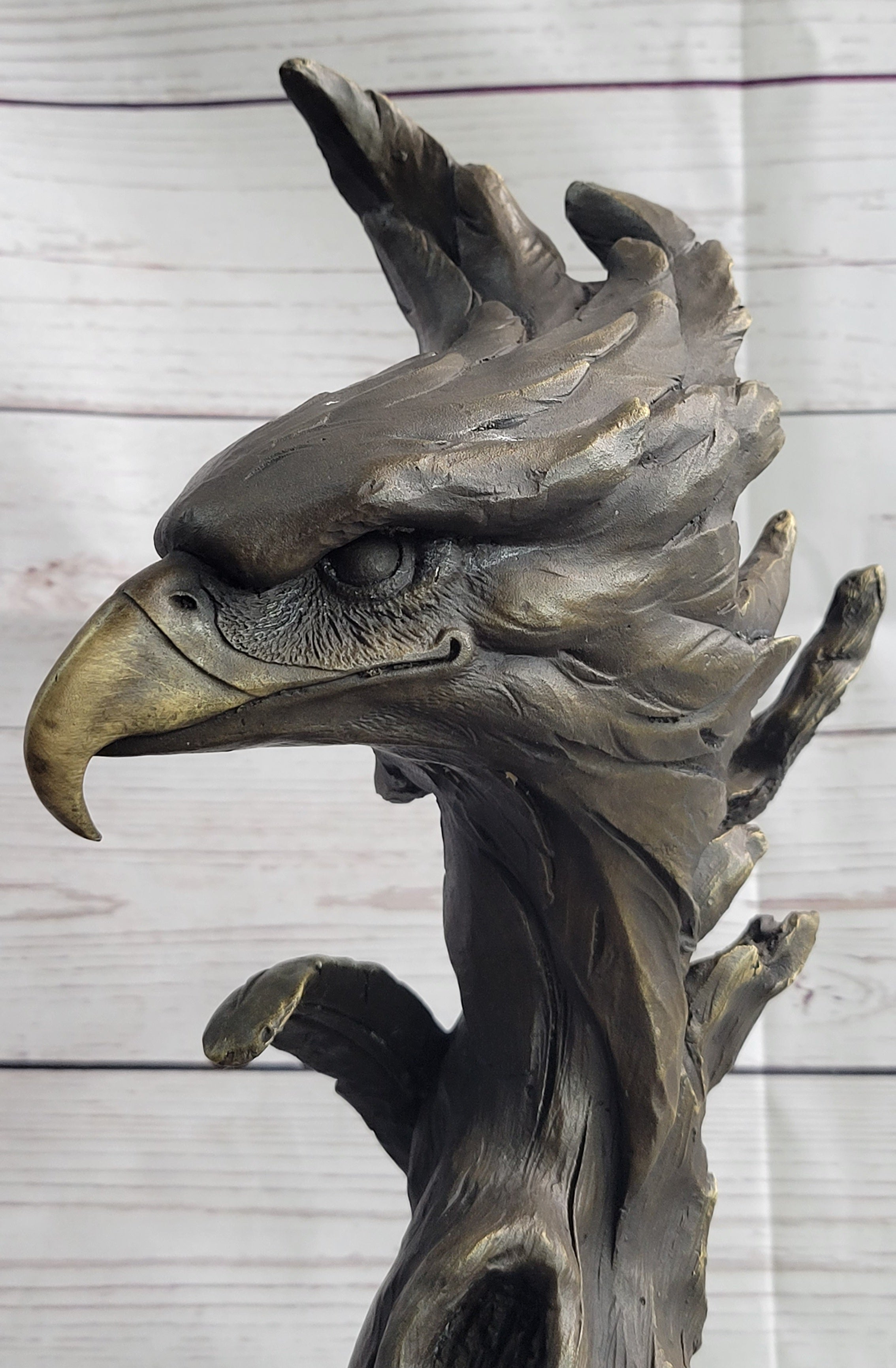 Western Art Copper Bronze Eagle Hawk Bird Figurine Sculpture Marble Base Statue
