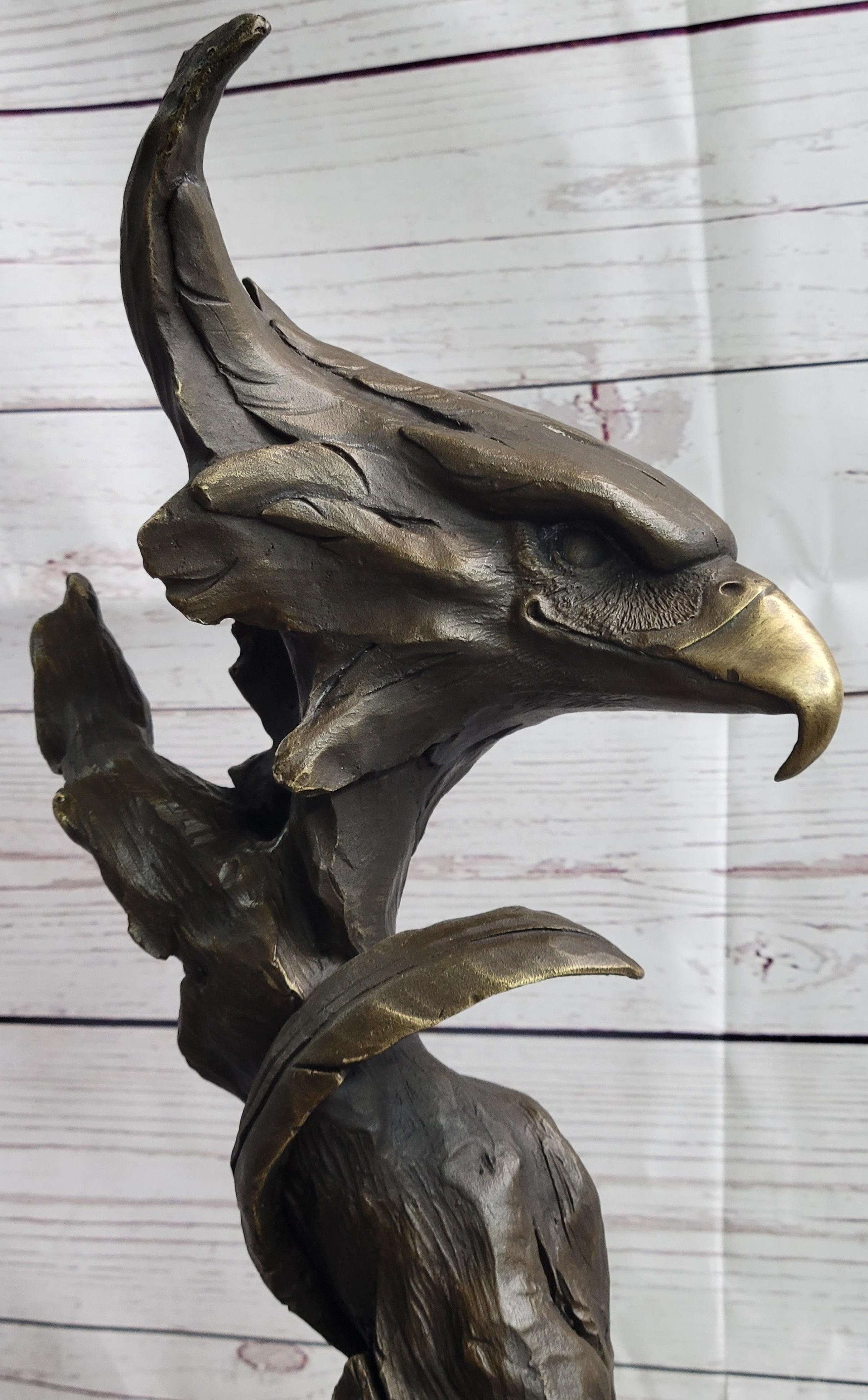 Western Art Copper Bronze Eagle Hawk Bird Figurine Sculpture Marble Base Statue