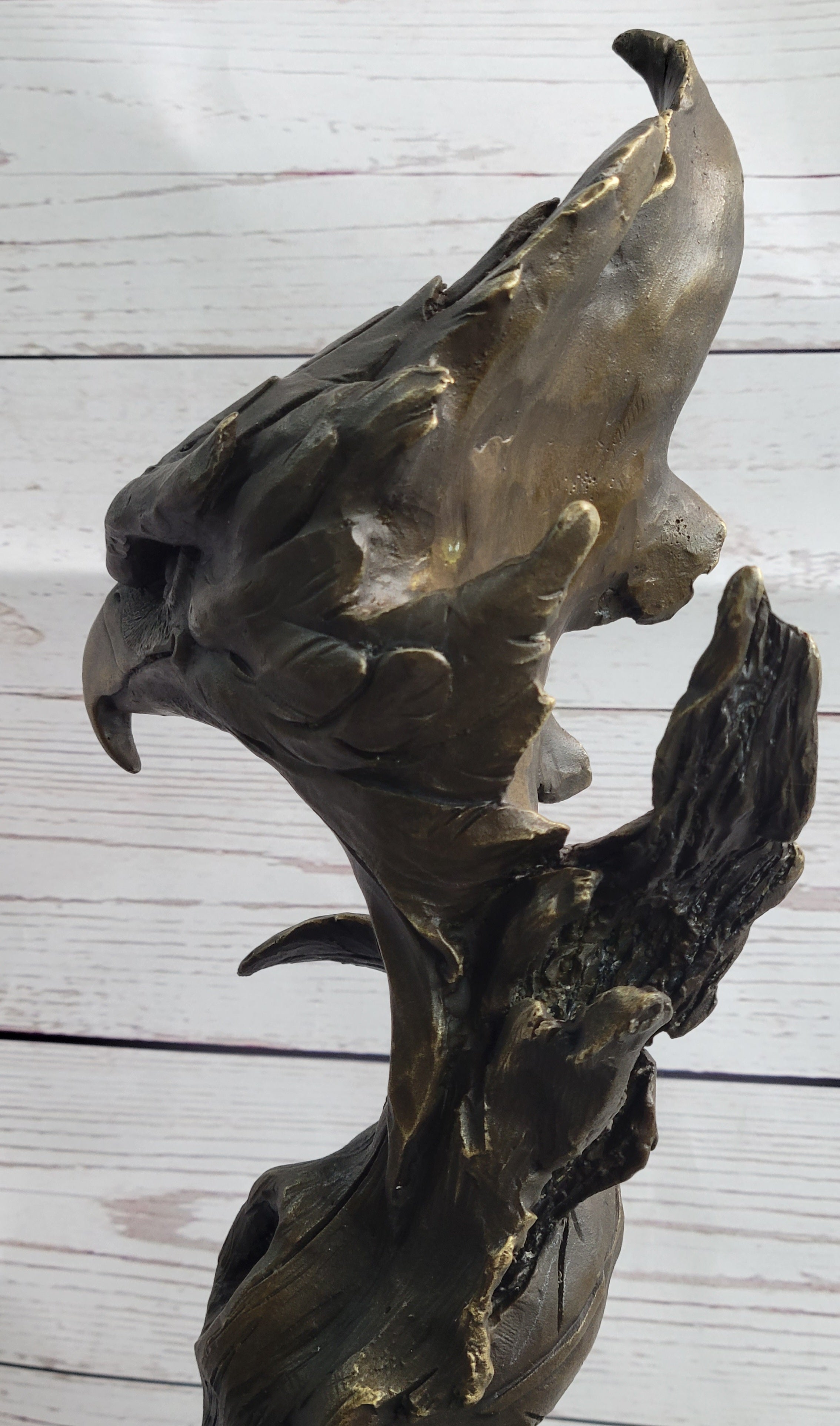 Western Art Copper Bronze Eagle Hawk Bird Figurine Sculpture Marble Base Statue