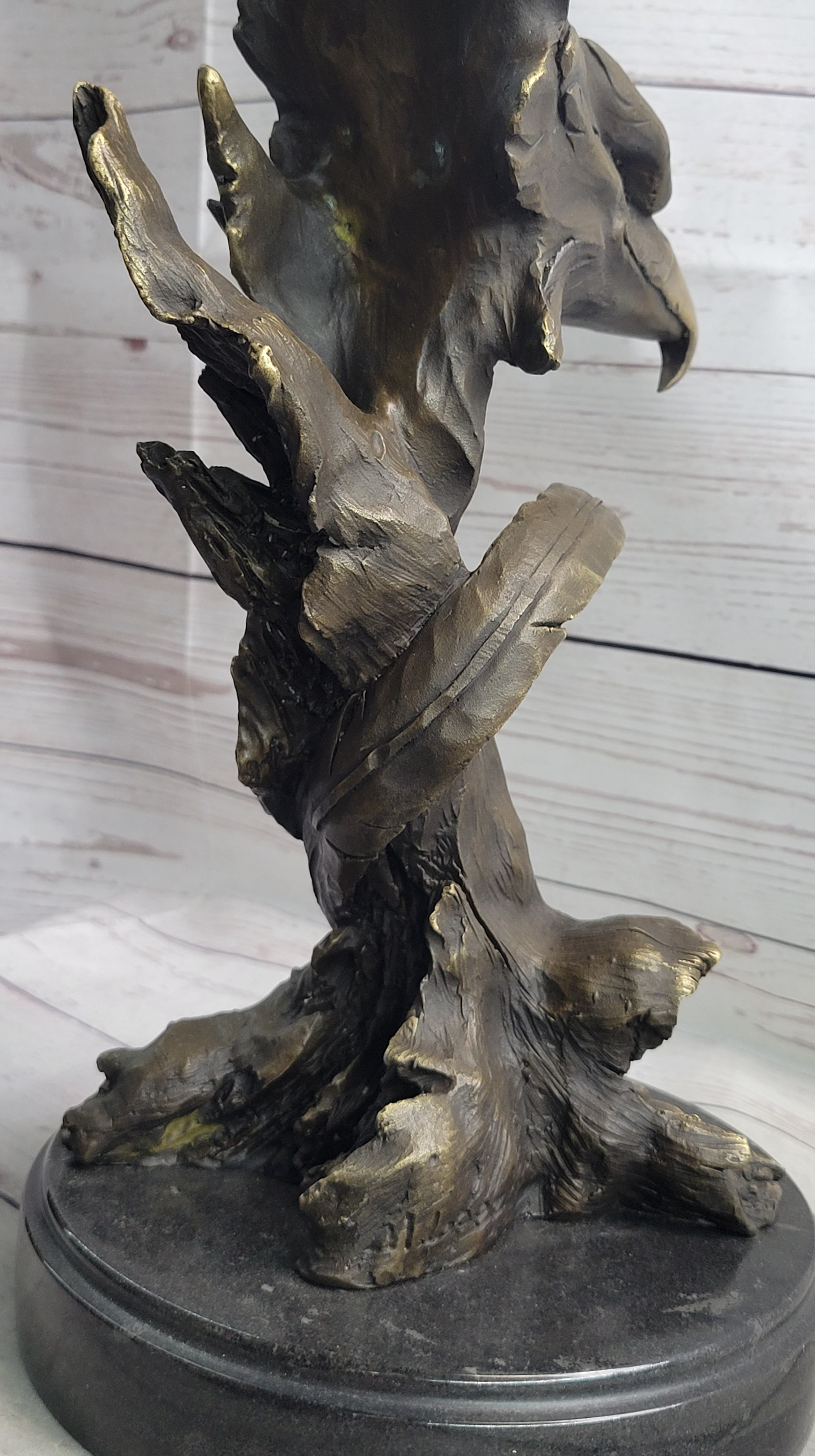 Western Art Copper Bronze Eagle Hawk Bird Figurine Sculpture Marble Base Statue