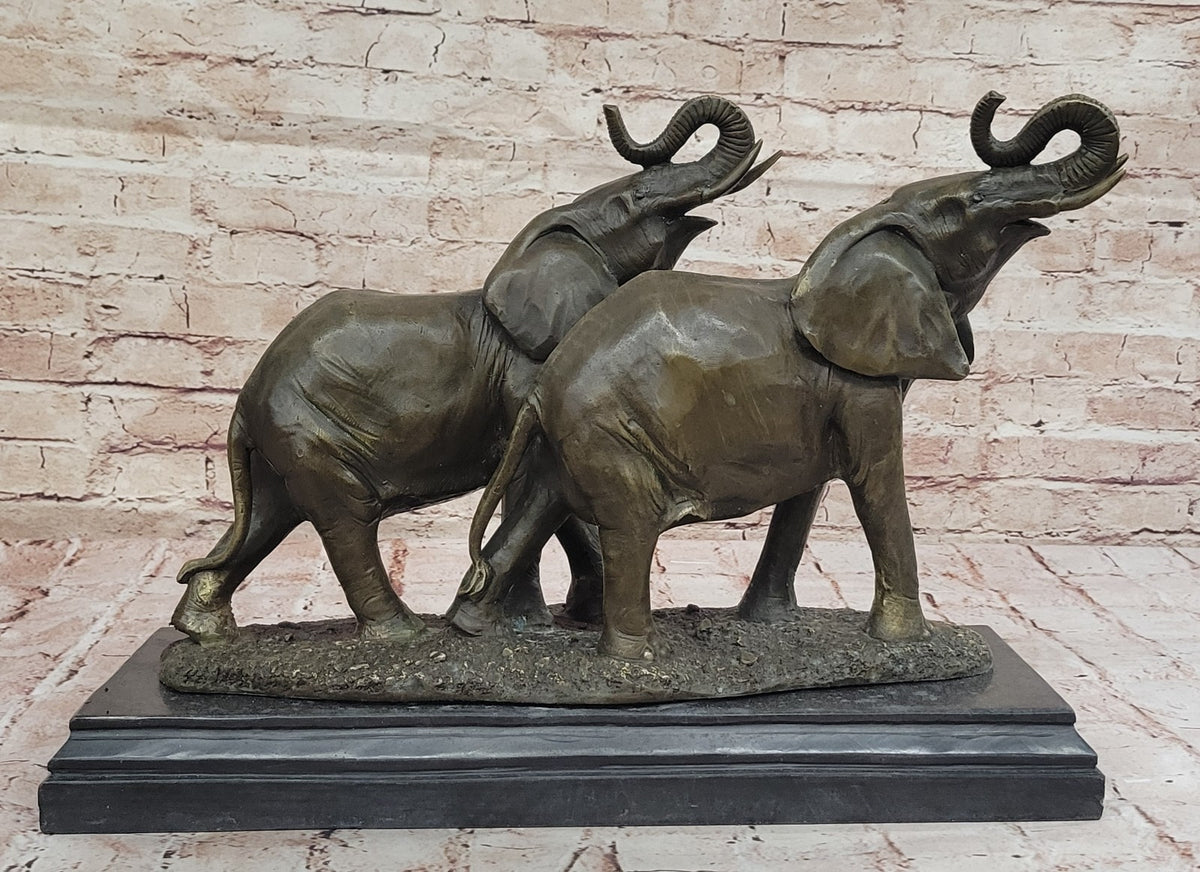 Bronze Sculpture 2 Elephant Hot Cast Hand Crafted 35 LBS Statue Figurine