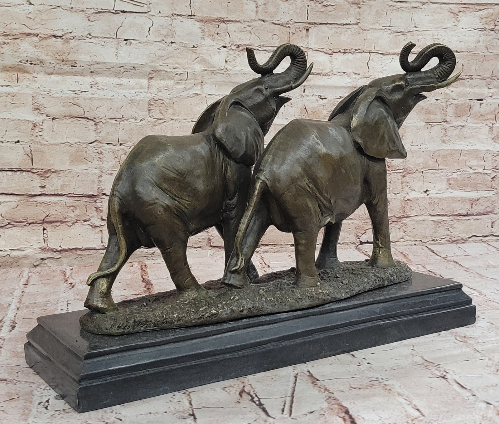 Bronze Sculpture 2 Elephant Hot Cast Hand Crafted 35 LBS Statue Figurine