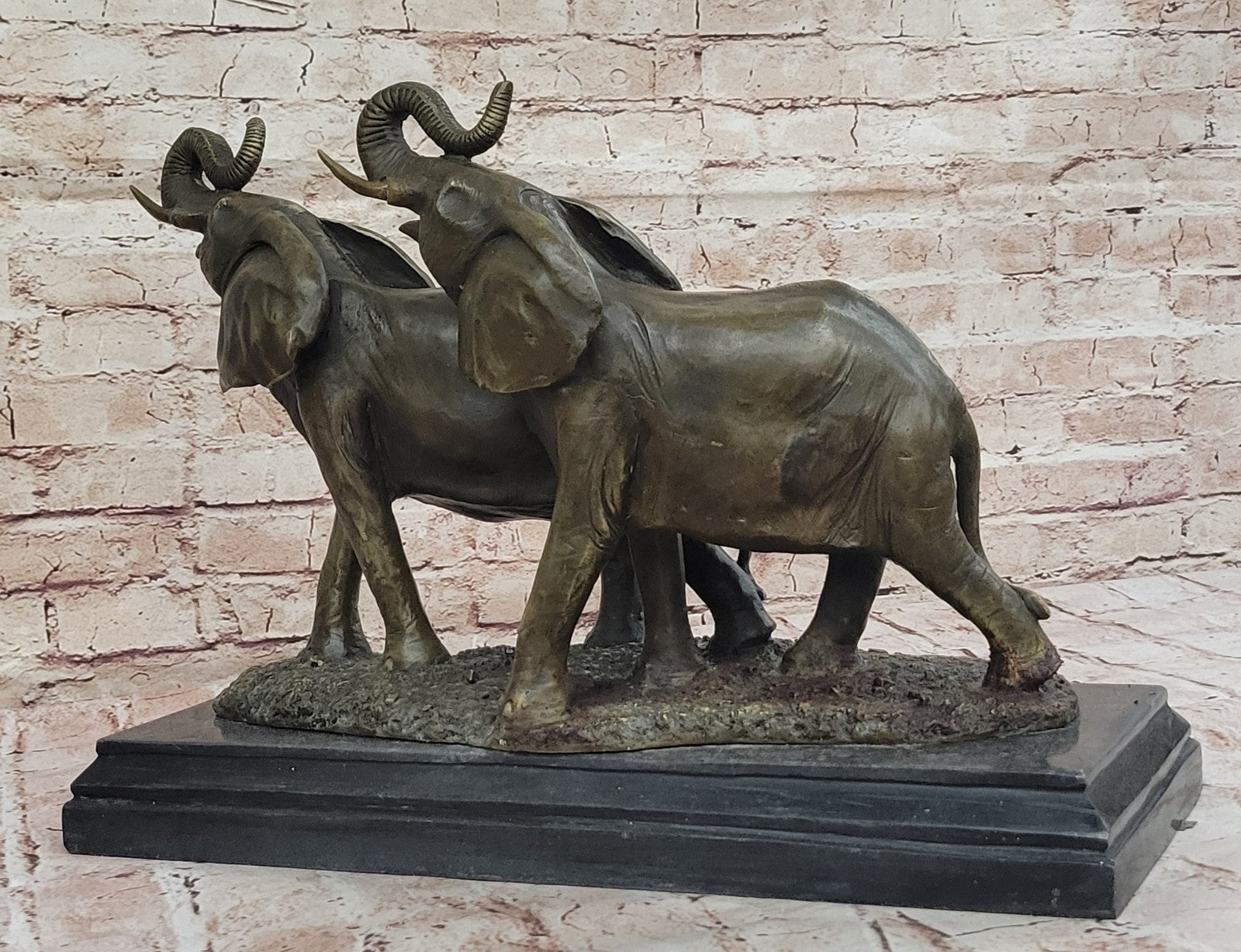 Bronze Sculpture 2 Elephant Hot Cast Hand Crafted 35 LBS Statue Figurine