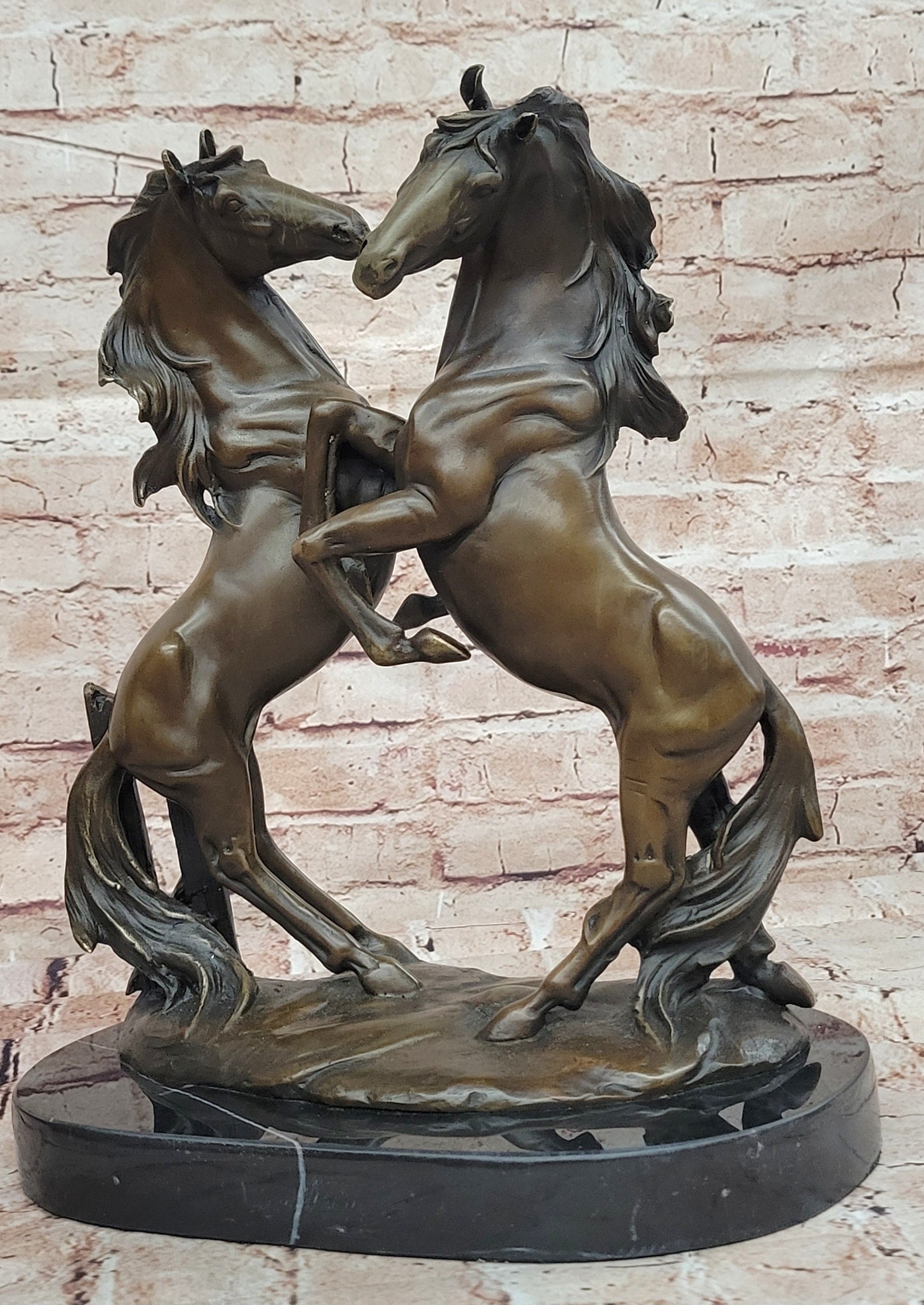 Western Art Two Extra Large Horse Stallion Brattling it Out Bronze Sculpture Fig