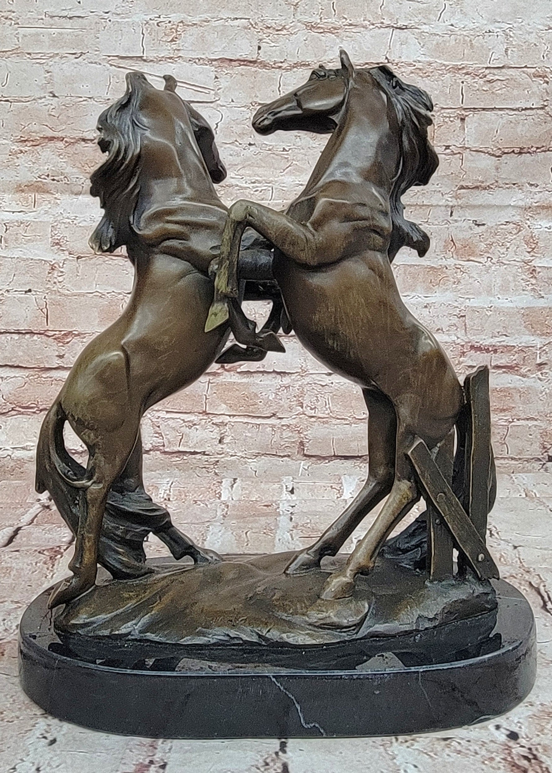 Western Art Two Extra Large Horse Stallion Brattling it Out Bronze Sculpture Fig