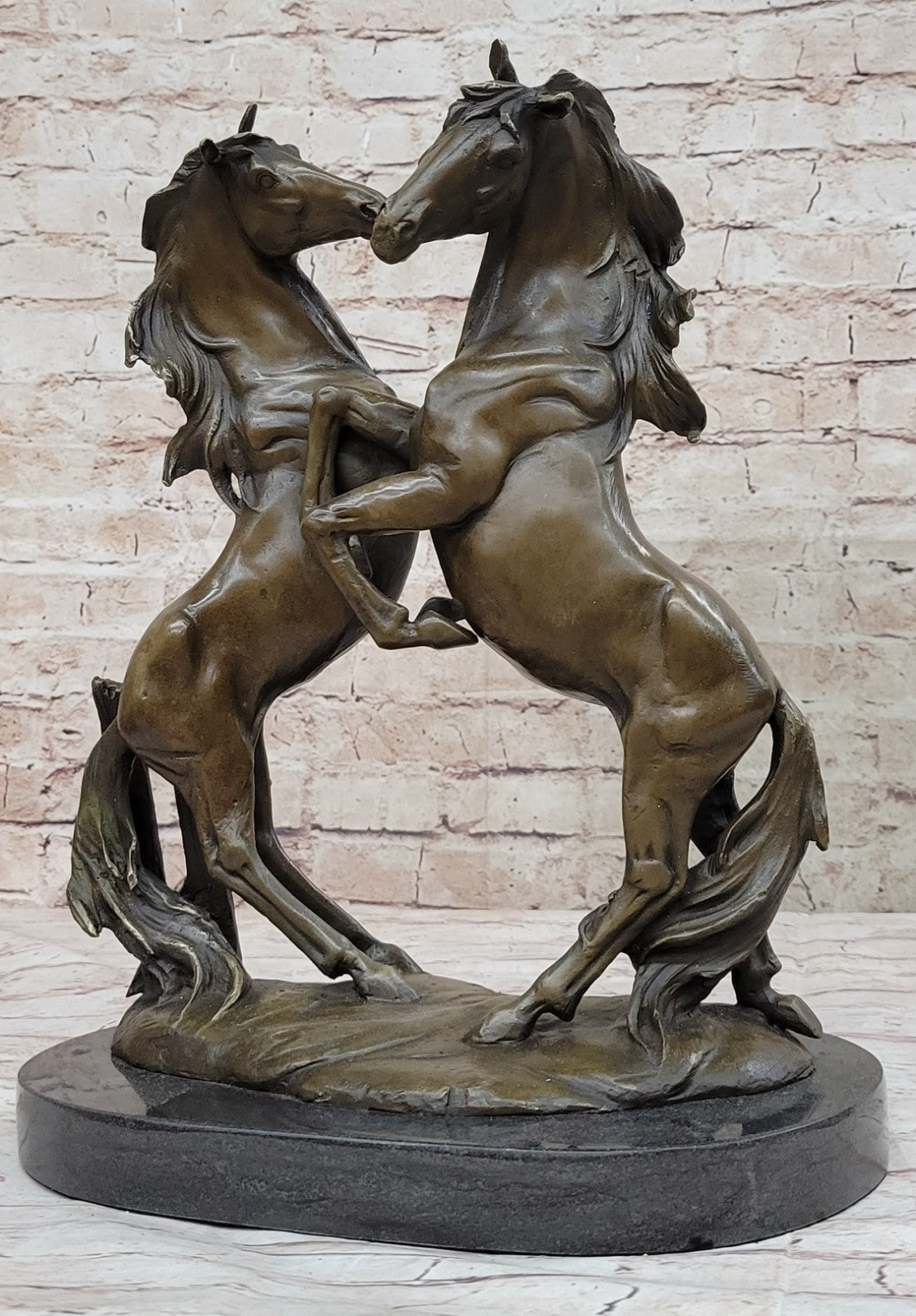 Western Art Two Extra Large Horse Stallion Brattling it Out Bronze Sculpture Fig