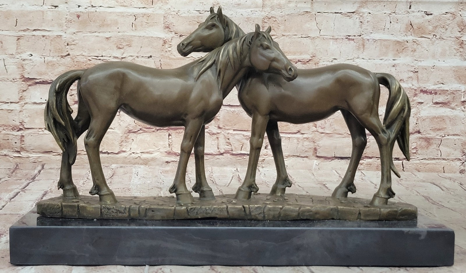 SIGNED ORIGINAL HORSES IN LOVE BRONZE SCULPTURE MARBLE BASE FIGURINE HOME DECOR