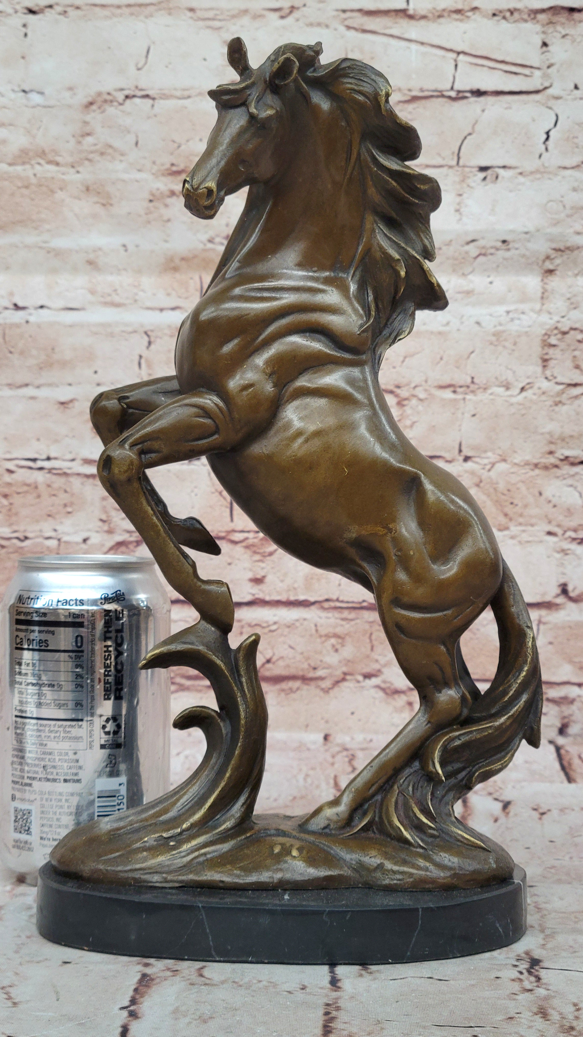 Art Deco Hot Cast Rearing Stallion Bronze Sculpture Marble Base Figurine Figure