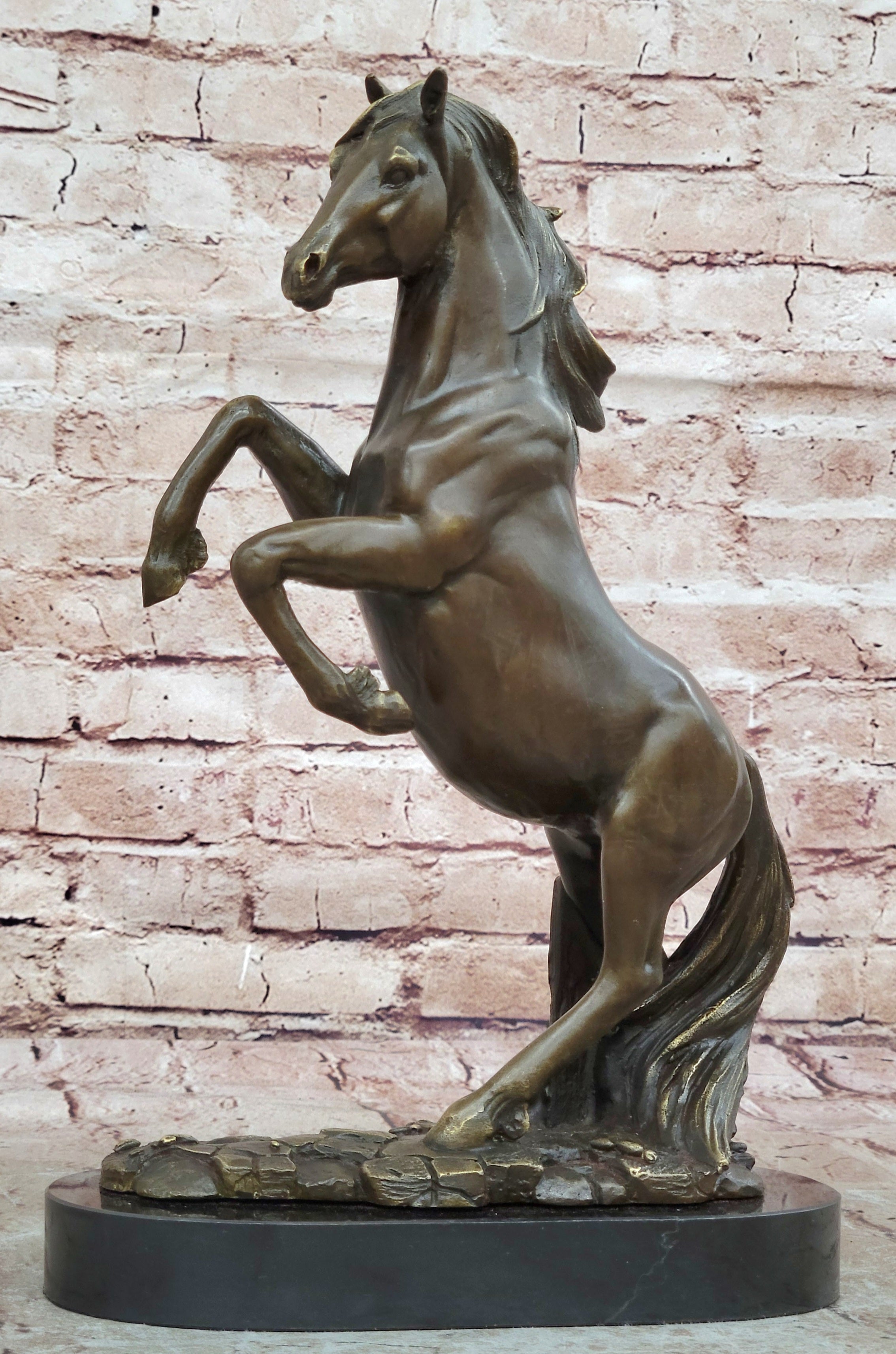 Striking Rearing Horse Bronze Sculpture Figurine Arabian Stallion Decor