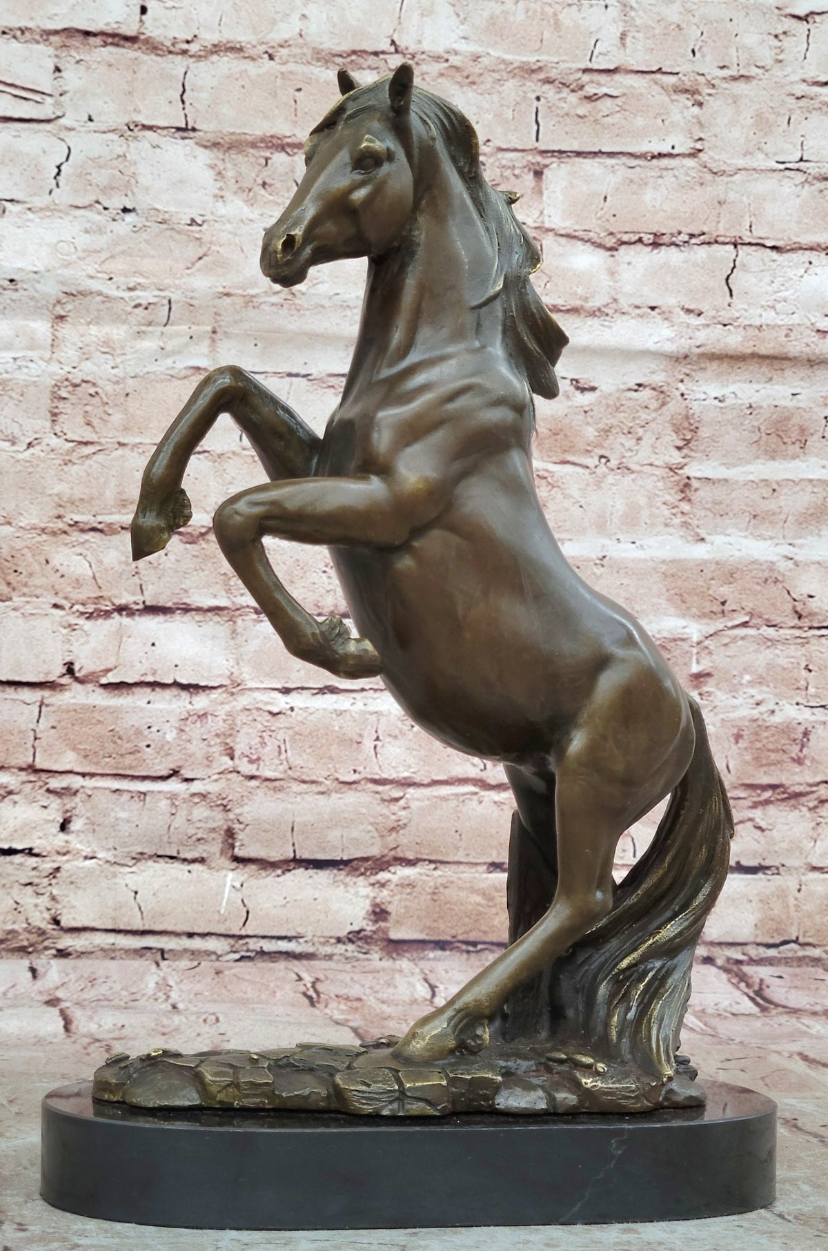 Striking Rearing Horse Bronze Sculpture Figurine Arabian Stallion Decor