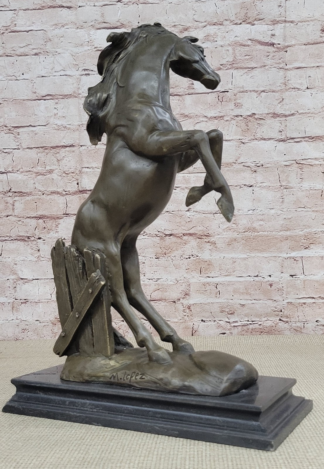 Massive Original Lopez Rearing Arabian Horse Wild Bronze Sculpture Statue Gift