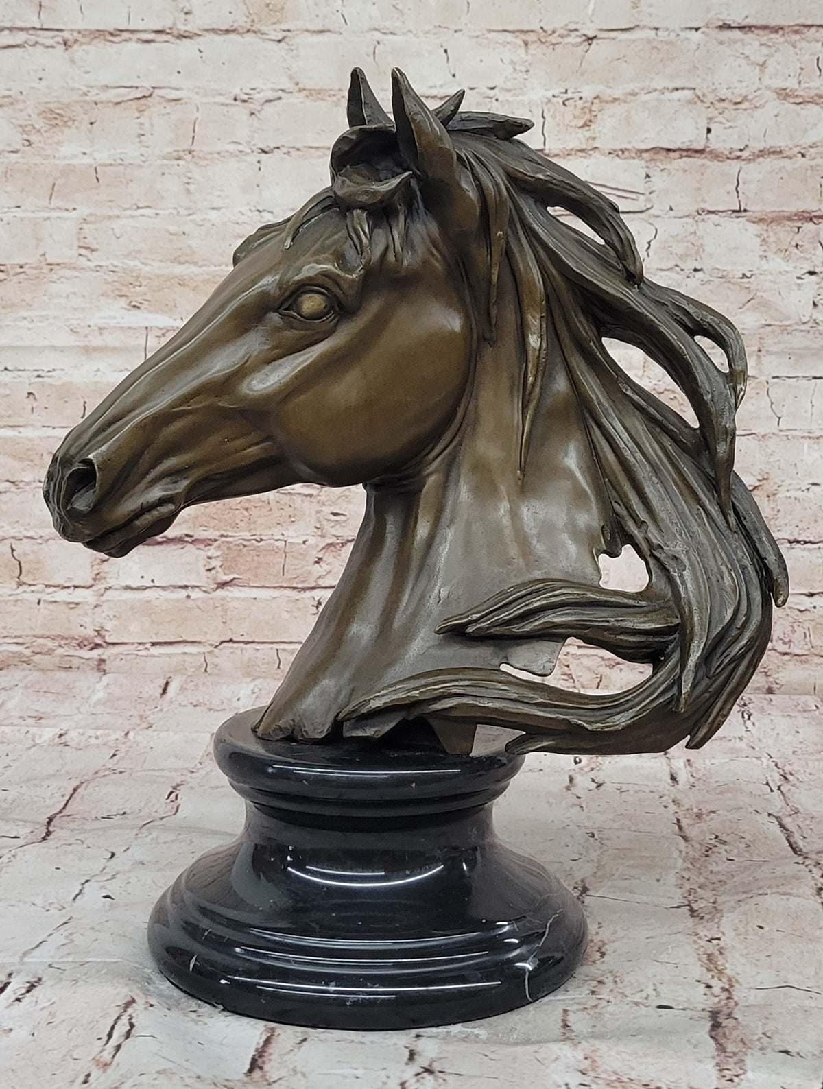 Hand Made 15.5" H Bronze Horse Head Bust Equestrian Metal Sculpture GREAT PATINA