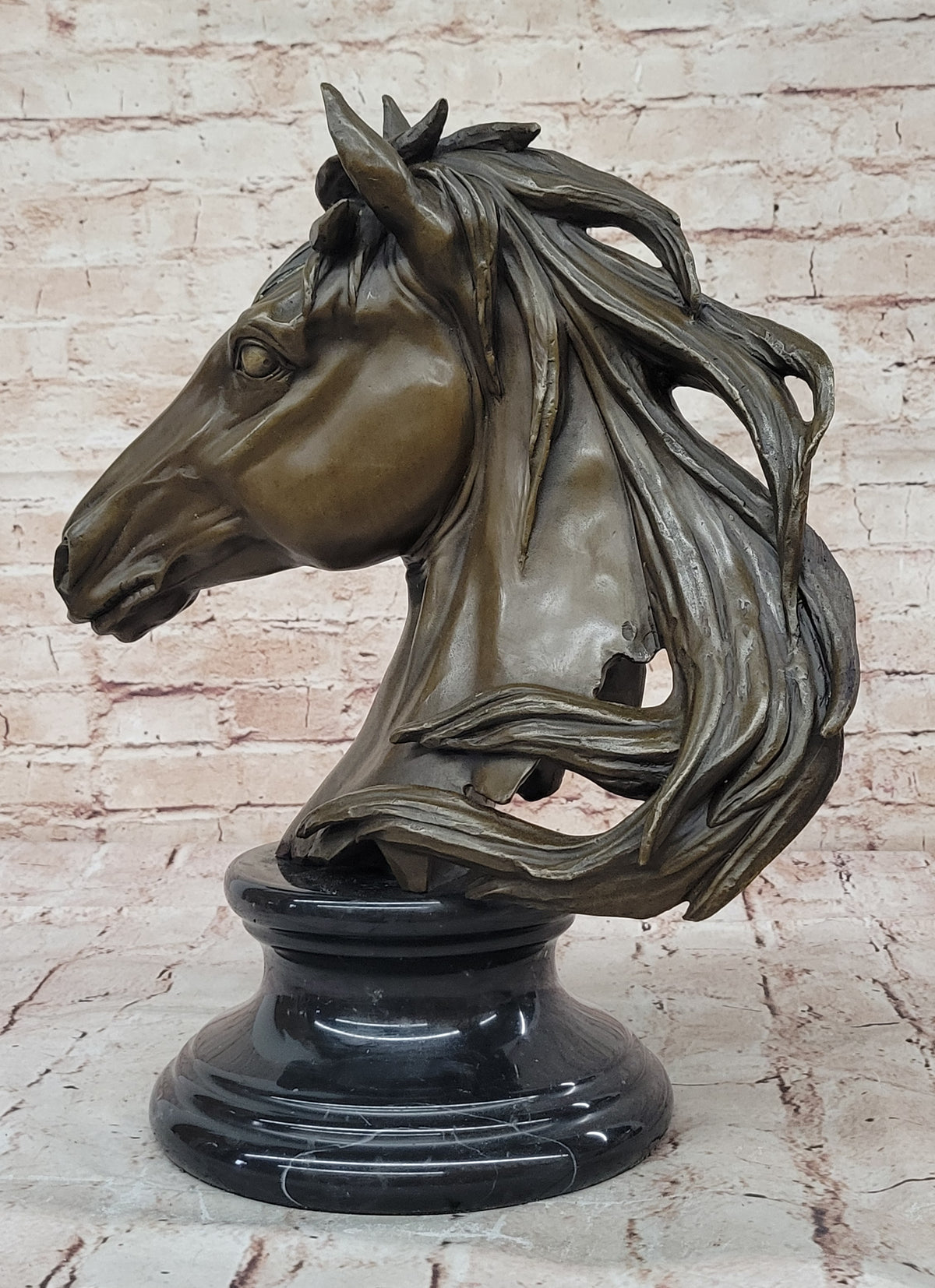 Hand Made 15.5" H Bronze Horse Head Bust Equestrian Metal Sculpture GREAT PATINA