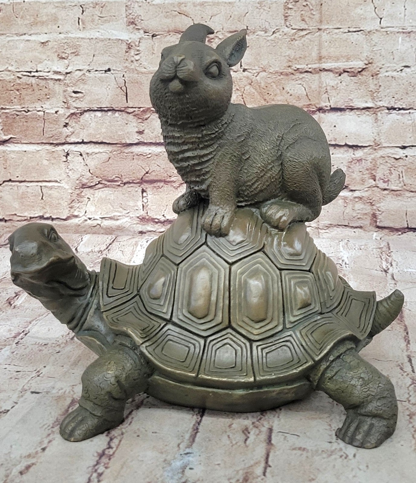Chinese Folk Culture HandMade Real Bronze statue Longevity god Rabbit Turtle