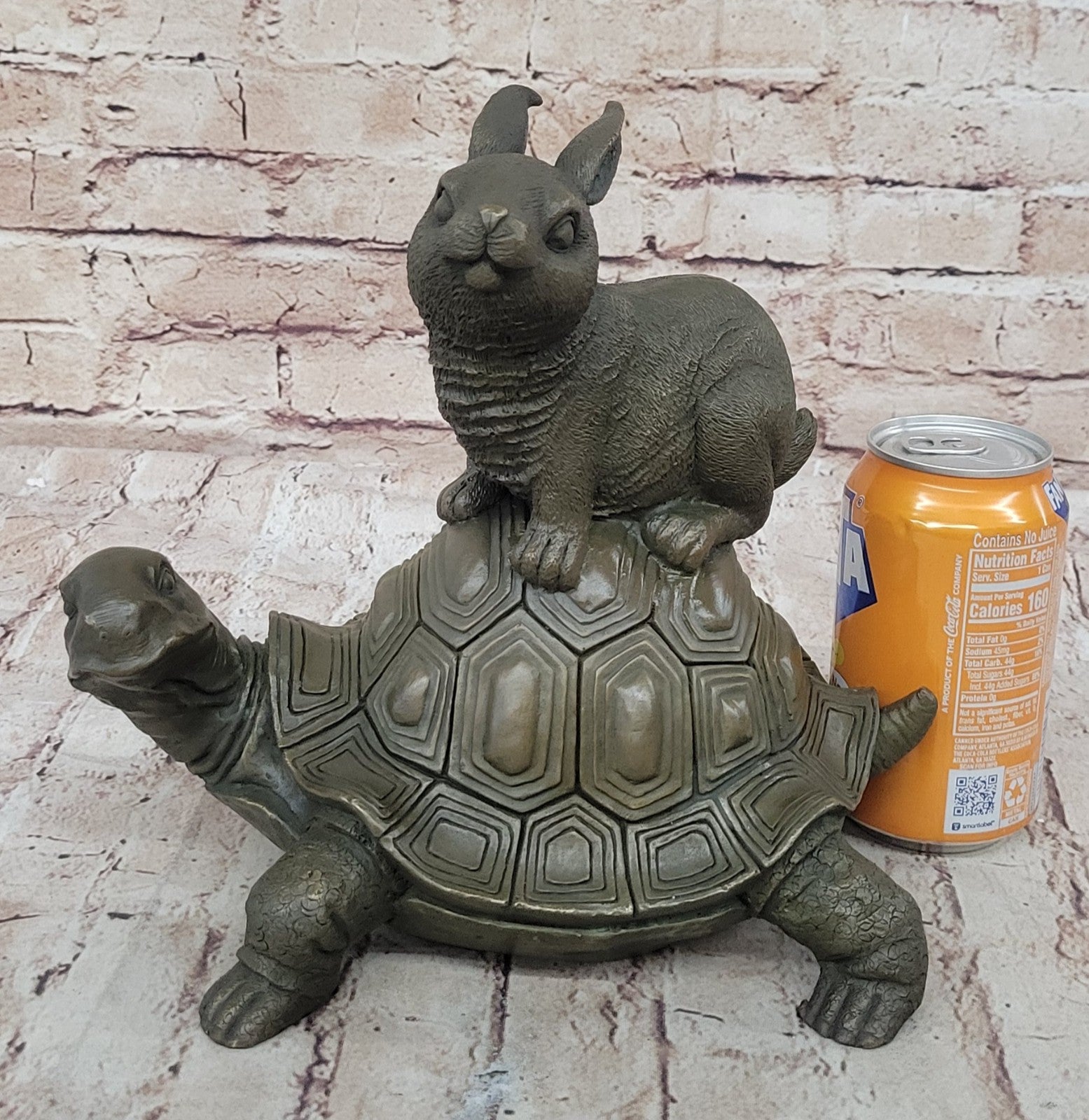 Chinese Folk Culture HandMade Real Bronze statue Longevity god Rabbit Turtle