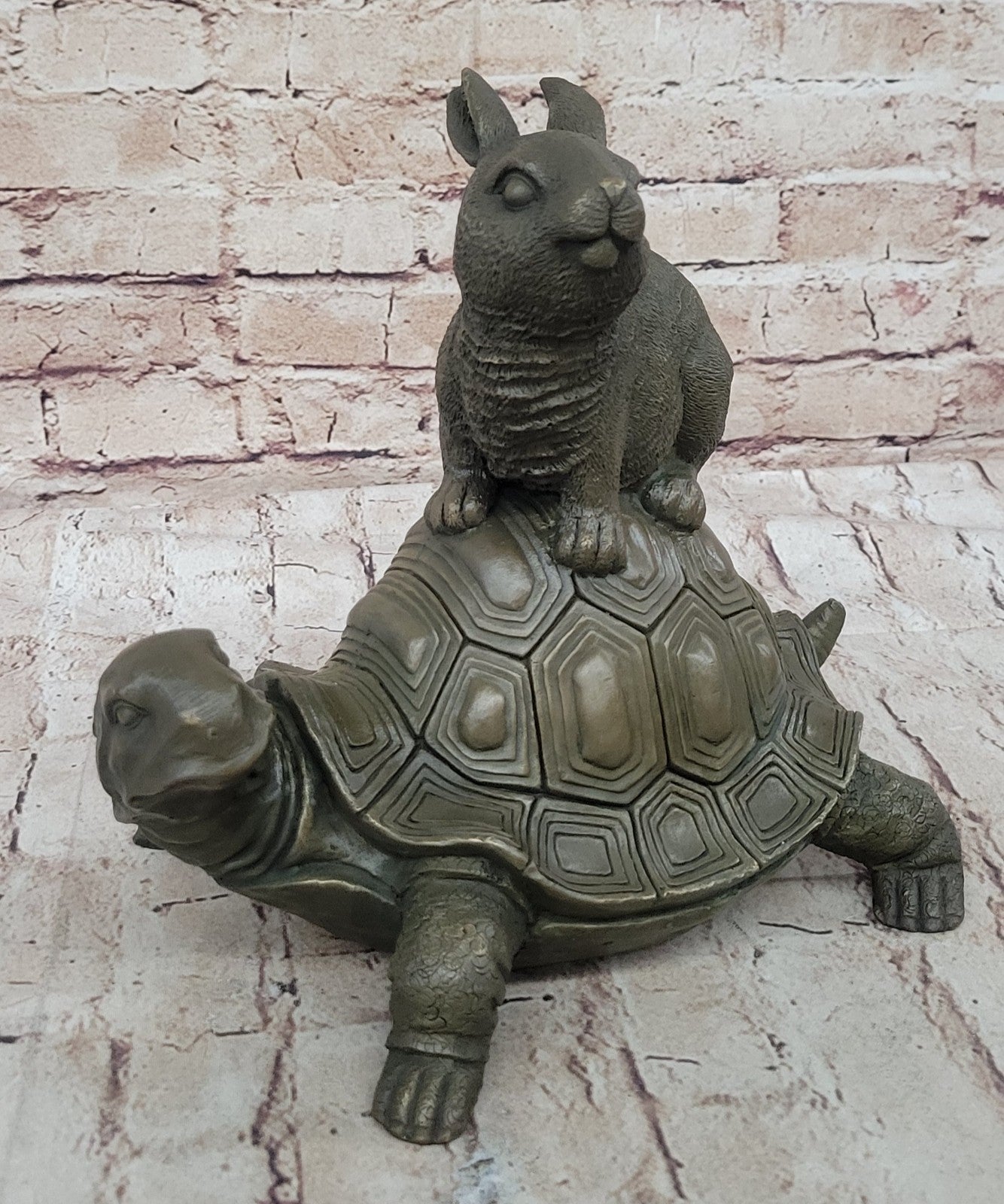 Chinese Folk Culture HandMade Real Bronze statue Longevity god Rabbit Turtle
