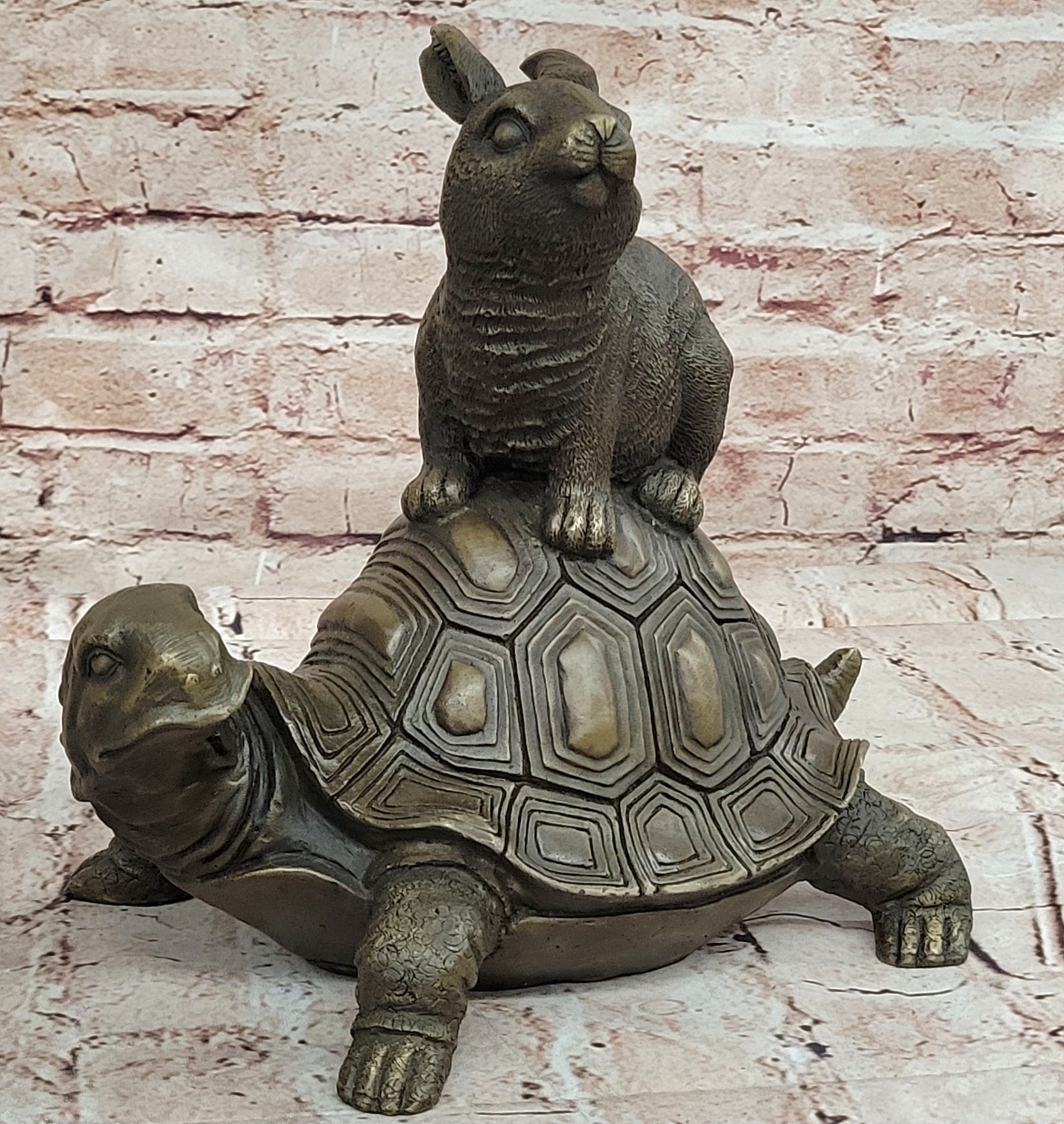 Chinese Folk Culture HandMade Real Bronze statue Longevity god Rabbit Turtle