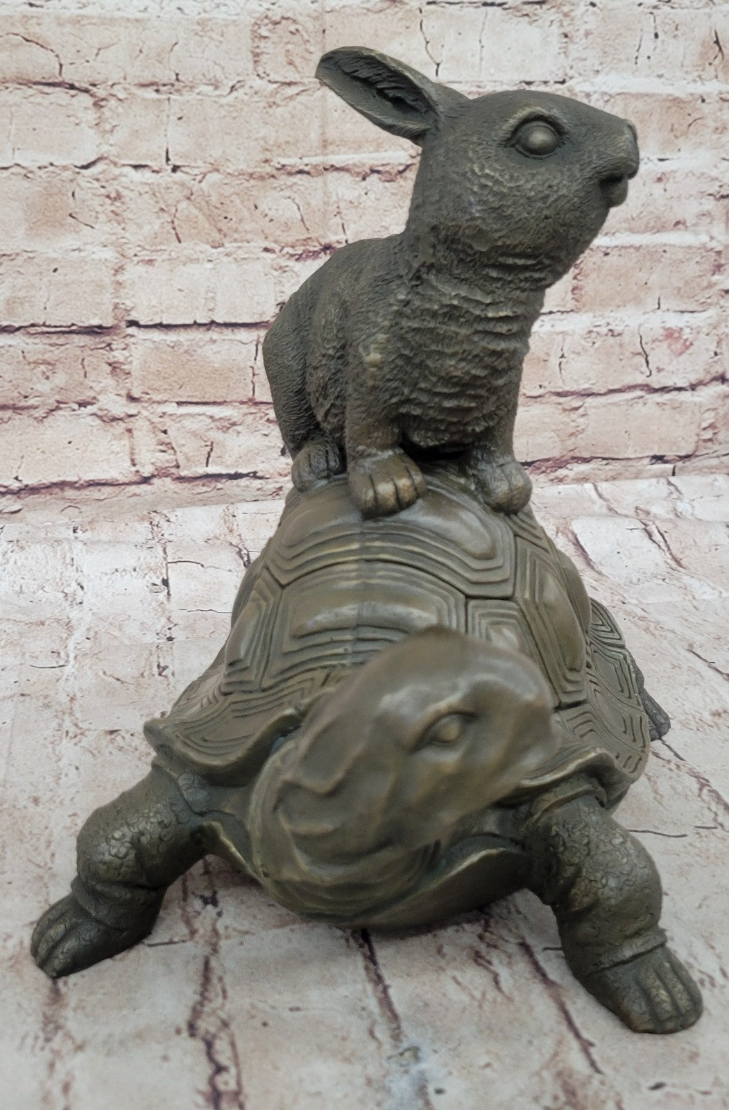 Chinese Folk Culture HandMade Real Bronze statue Longevity god Rabbit Turtle