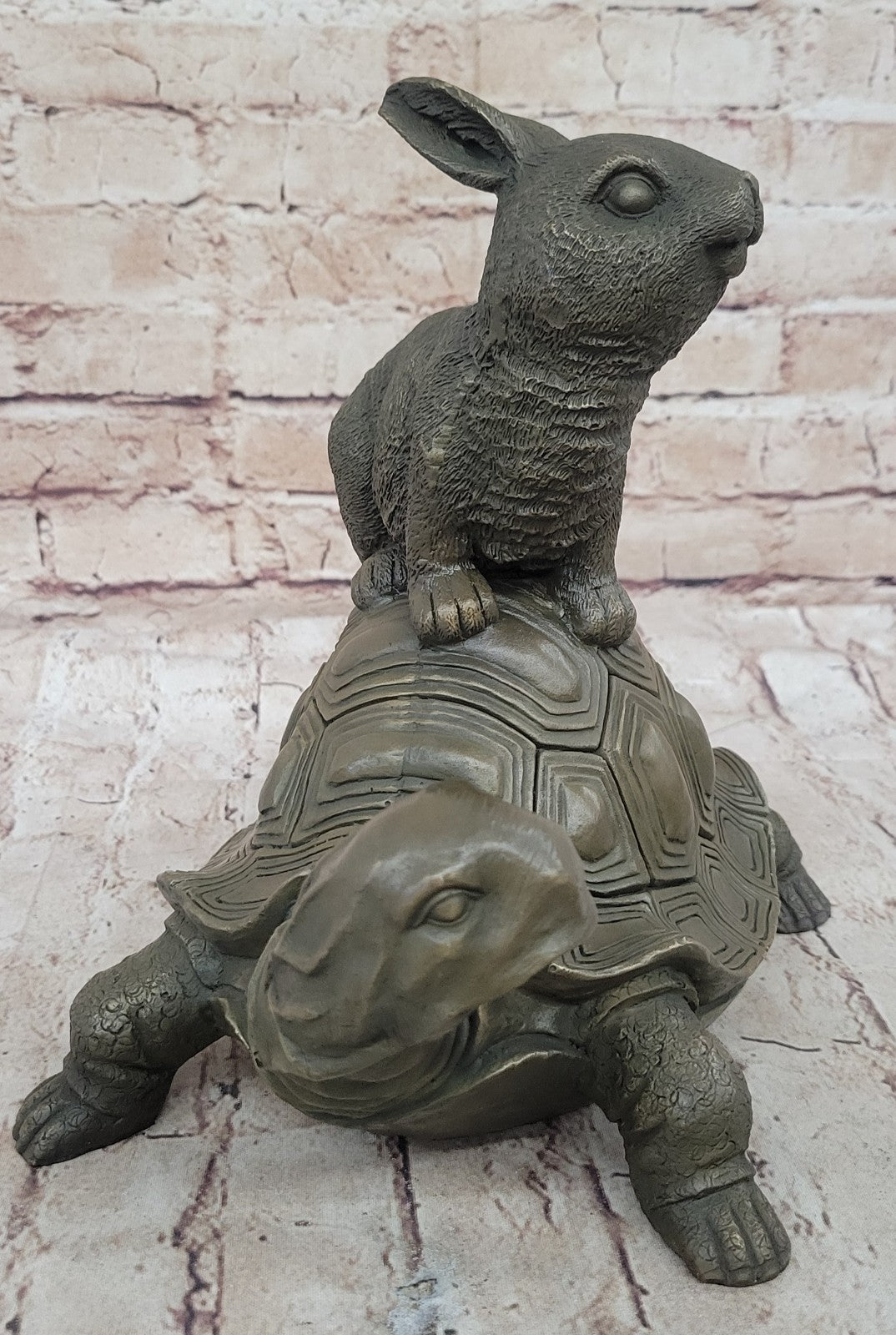 Chinese Folk Culture HandMade Real Bronze statue Longevity god Rabbit Turtle