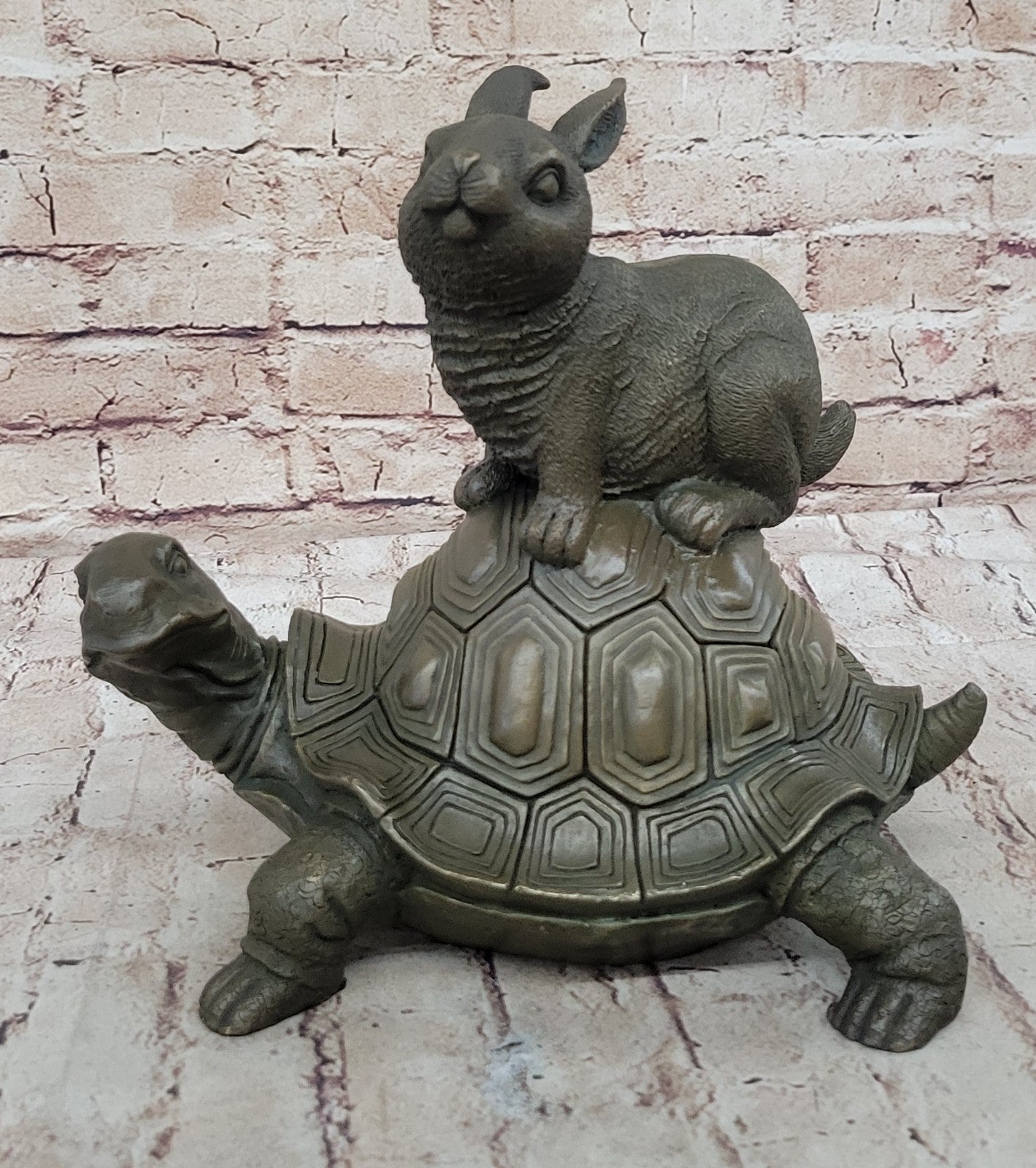 Chinese Folk Culture HandMade Real Bronze statue Longevity god Rabbit Turtle
