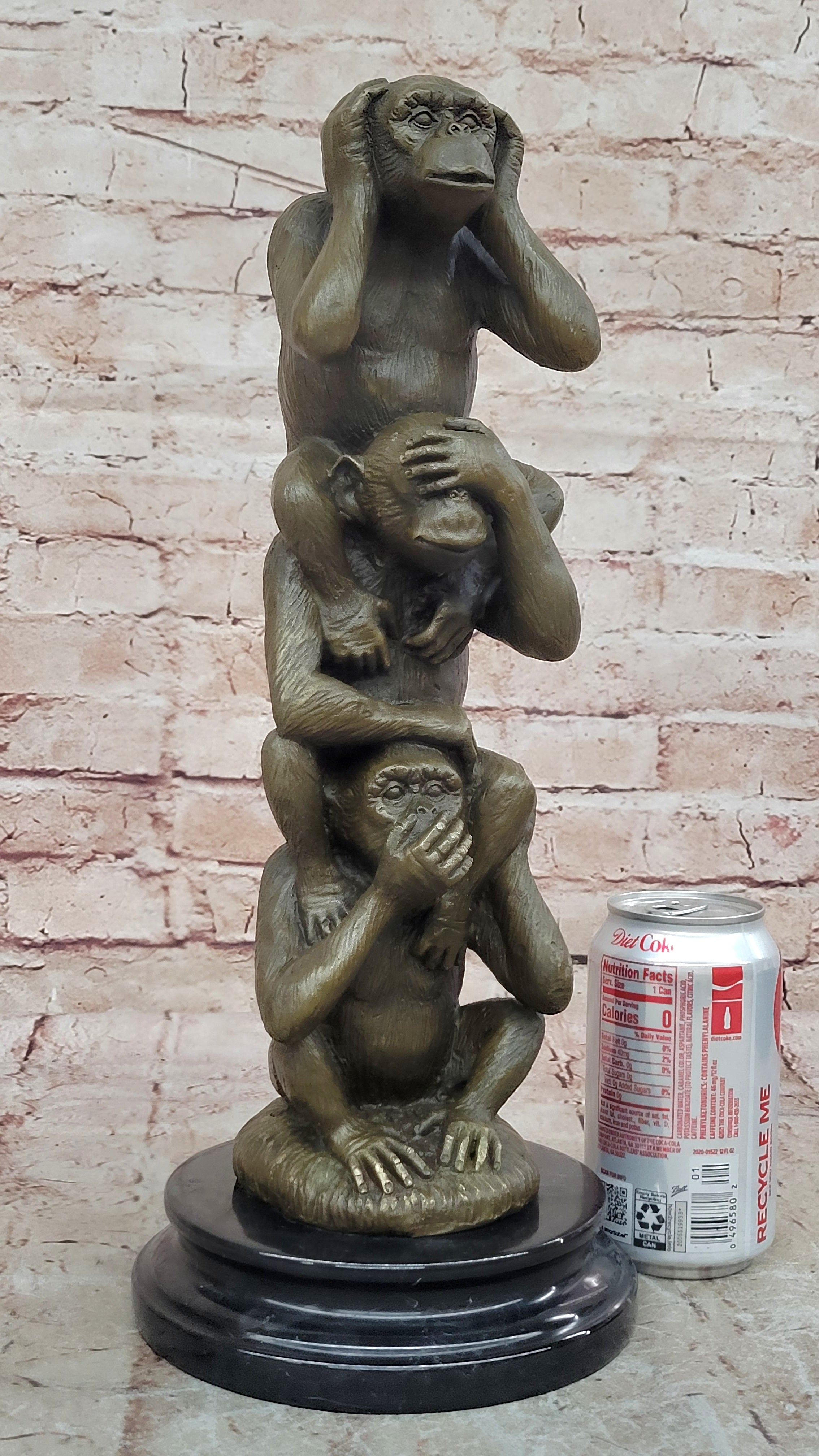 3 WISE MONKEYS hear no evil, speak no evil, see no evil European Bronze Figurine