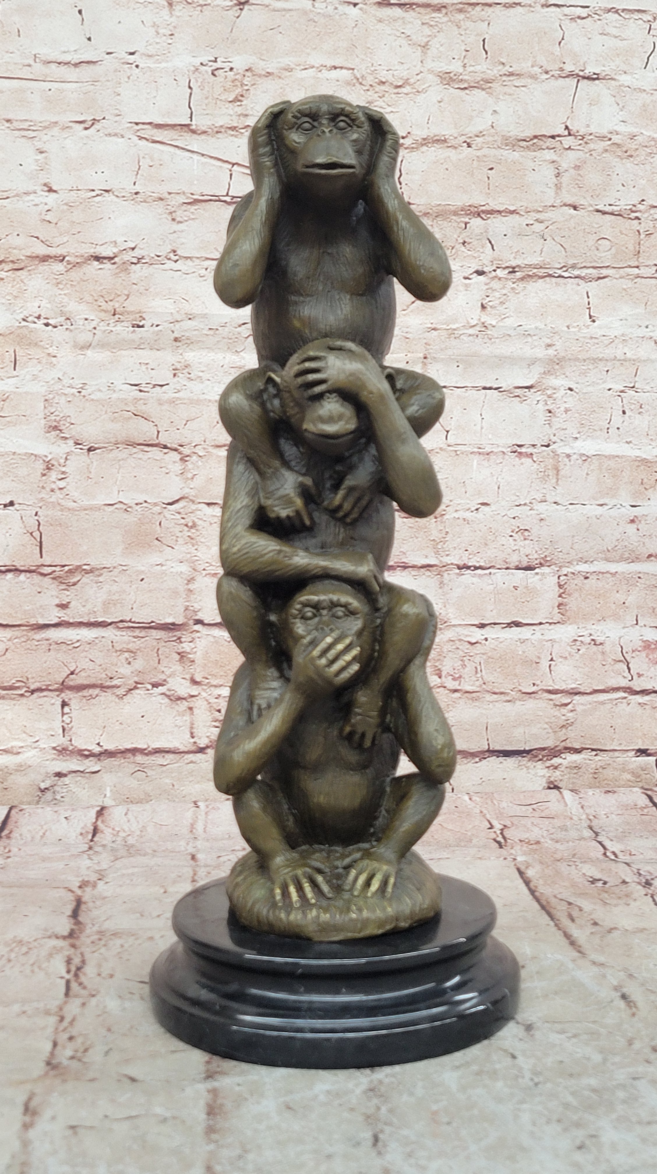 3 WISE MONKEYS hear no evil, speak no evil, see no evil European Bronze Figurine