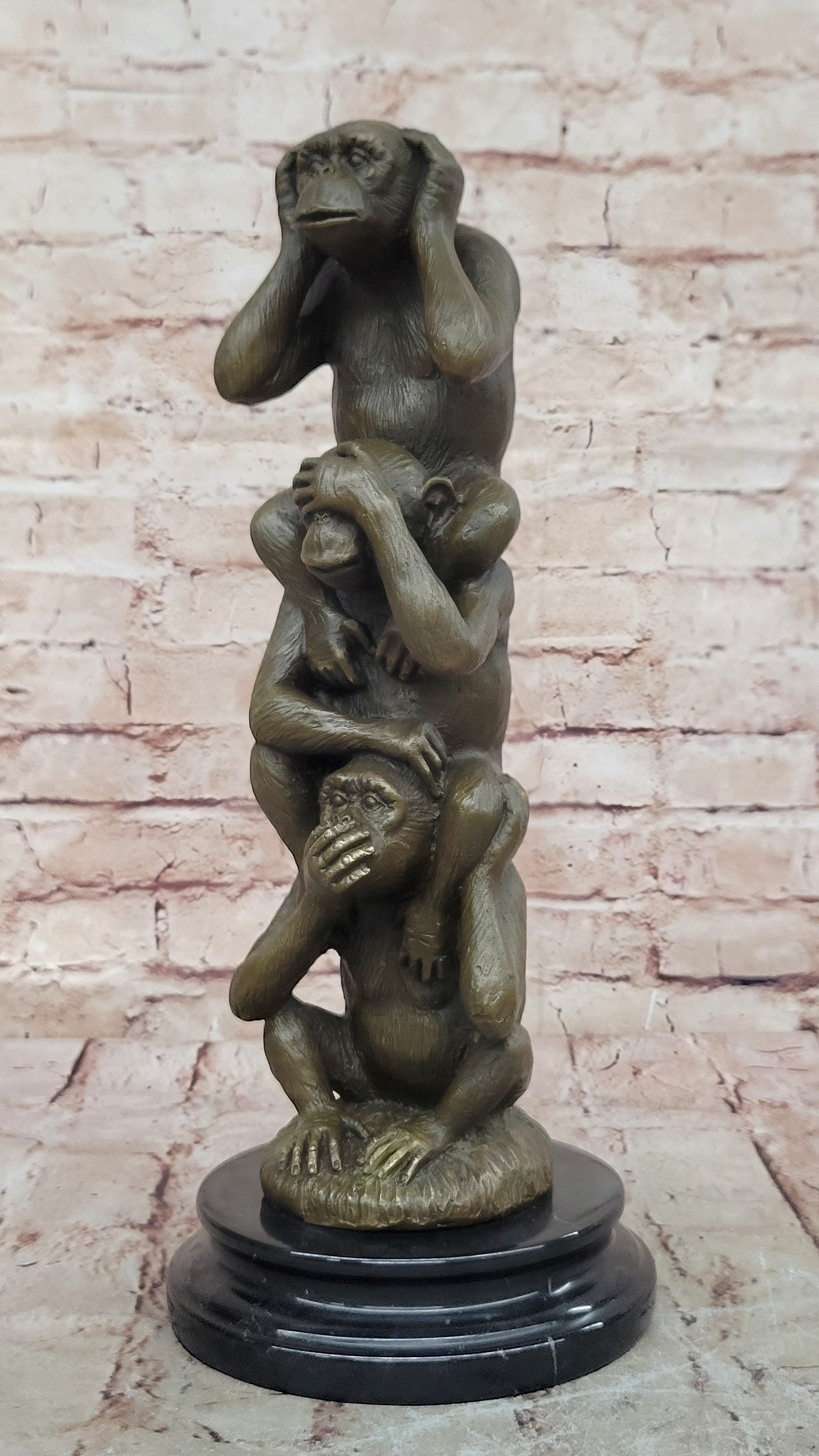 3 WISE MONKEYS hear no evil, speak no evil, see no evil European Bronze Figurine