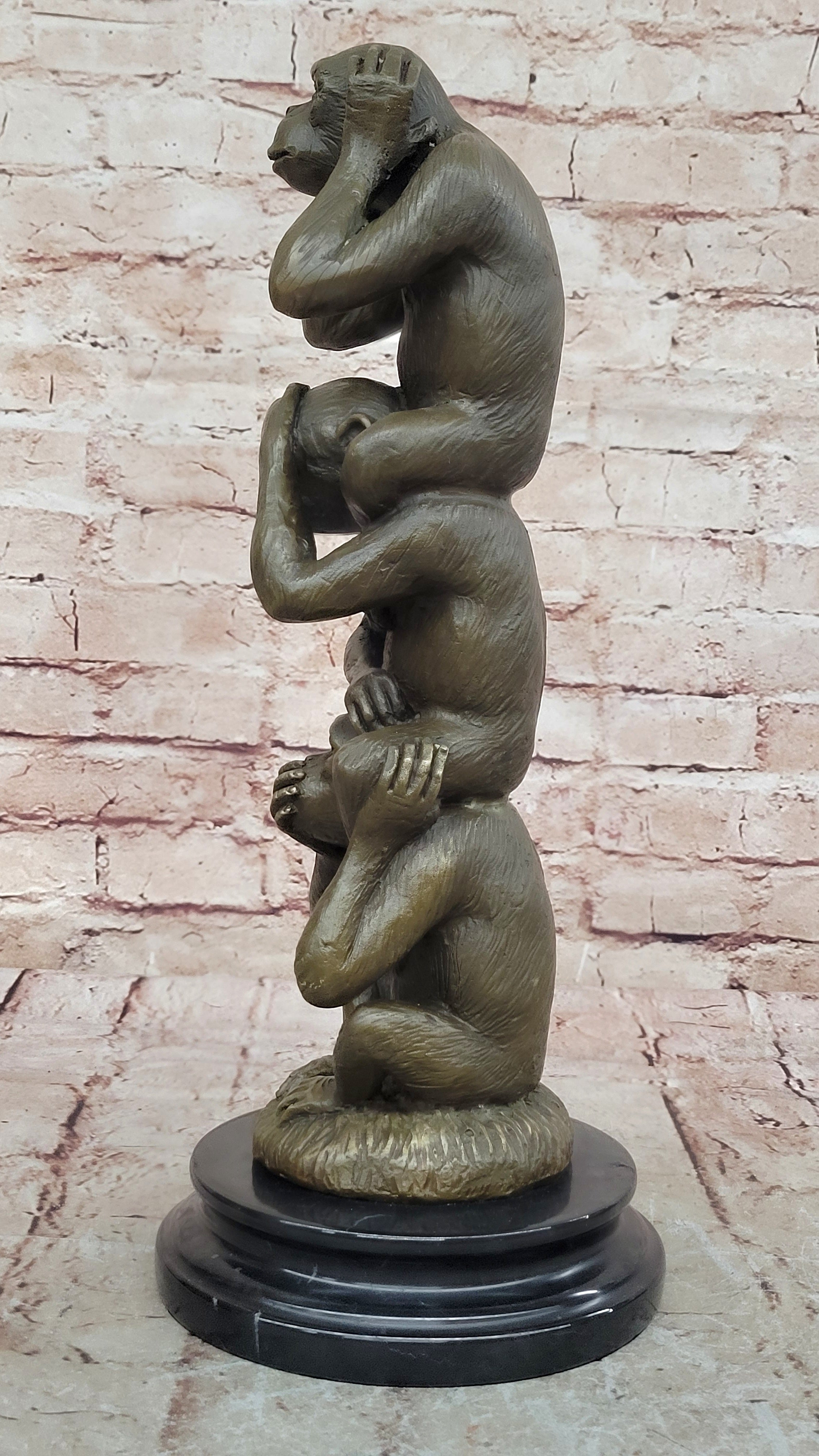 3 WISE MONKEYS hear no evil, speak no evil, see no evil European Bronze Figurine