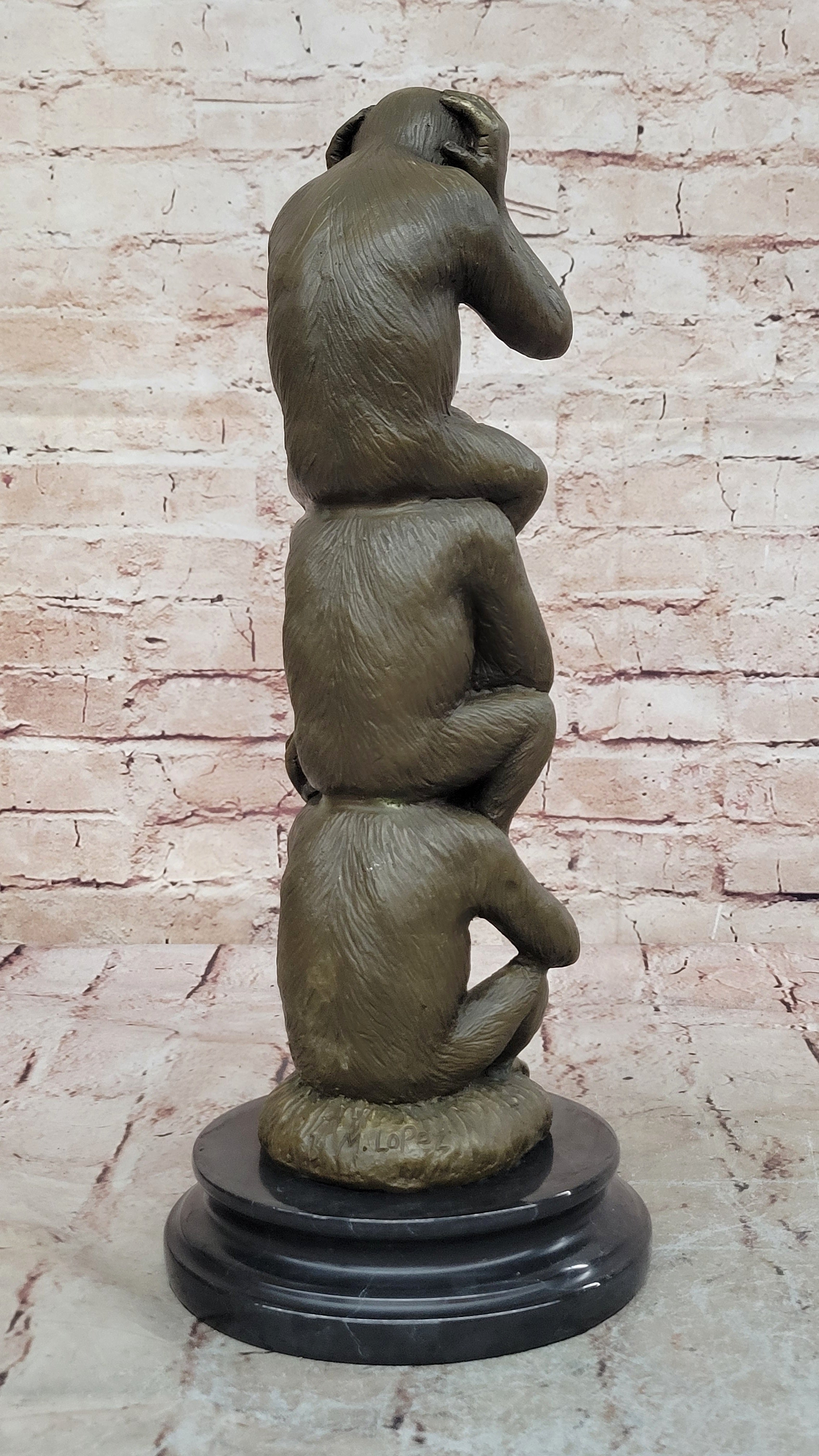 3 WISE MONKEYS hear no evil, speak no evil, see no evil European Bronze Figurine