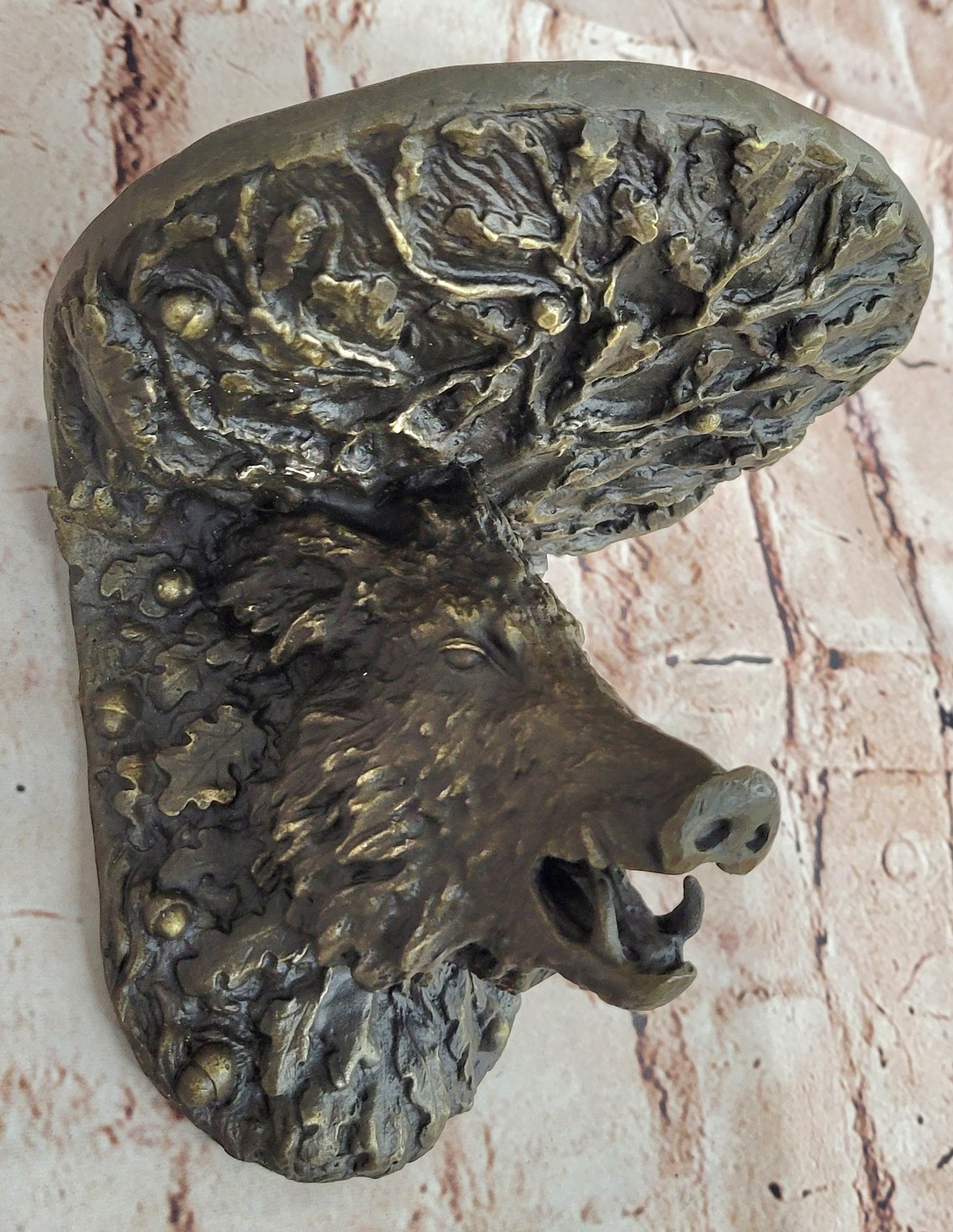Wild Boar Head Wall Mount Bronze Copper Sculpture