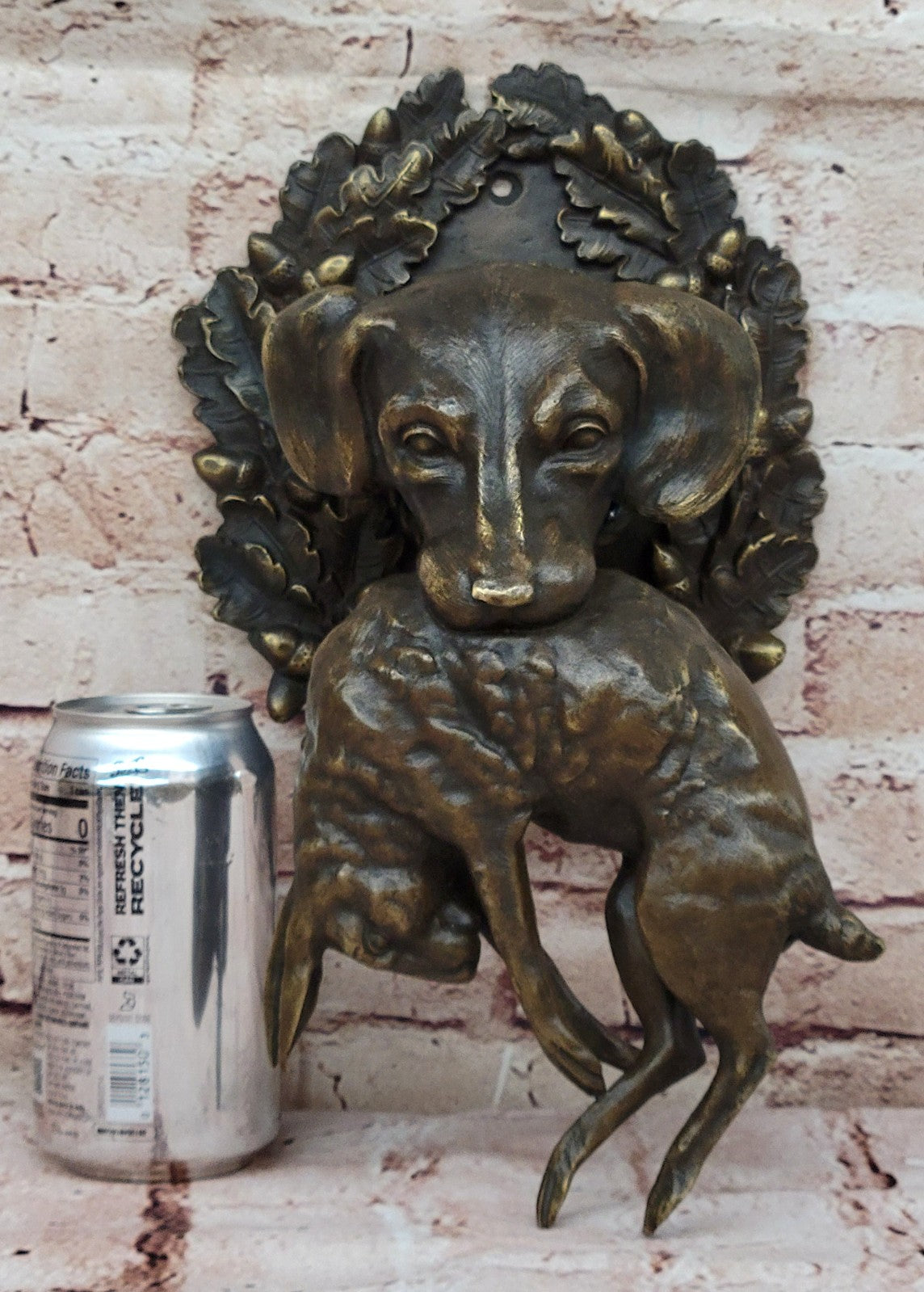Bronze Sculpture Art Deco Cute Dog Hunting Rabbit Home Cabin Office Decor Figure