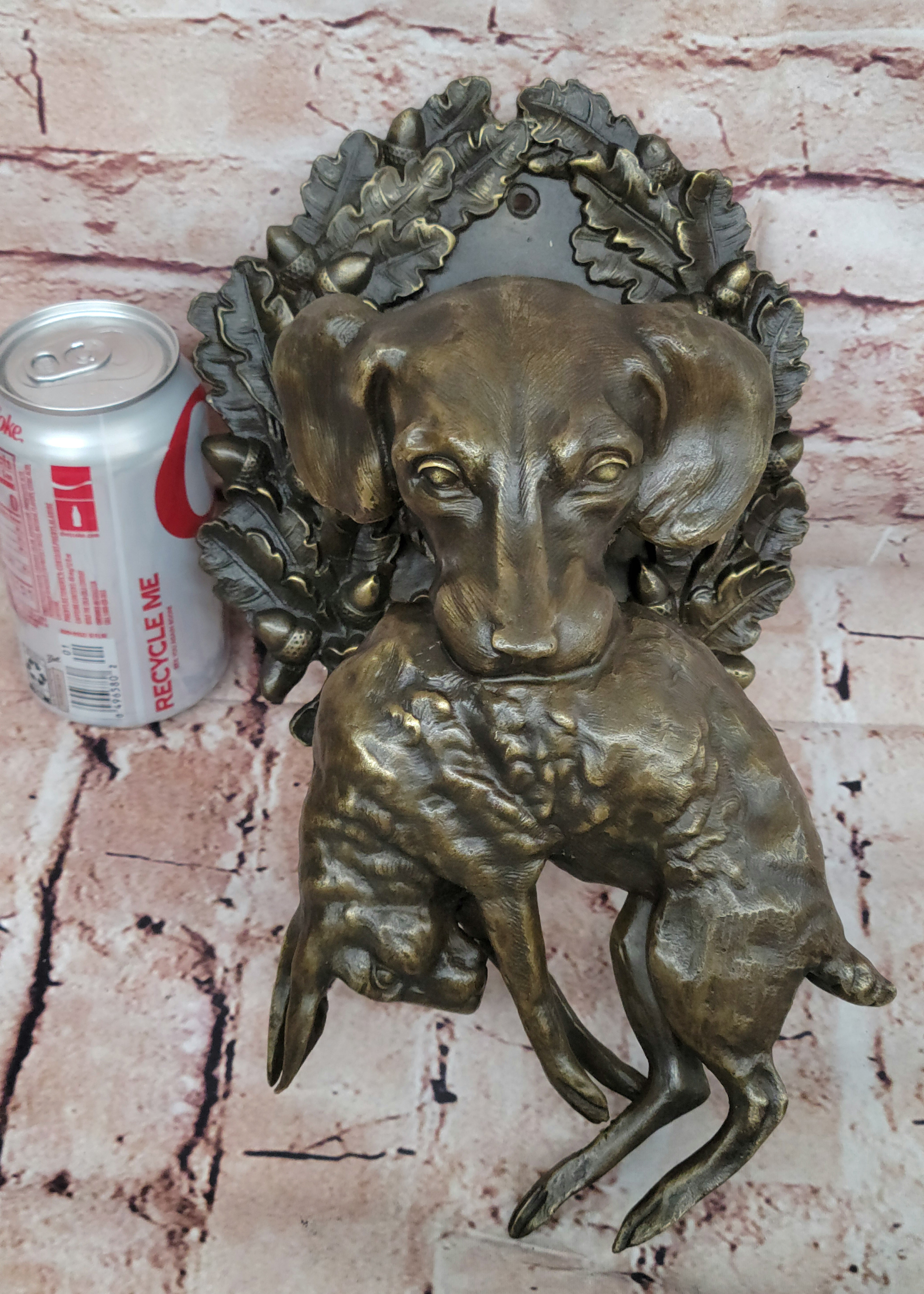 Bronze Sculpture Art Deco Cute Dog Hunting Rabbit Home Cabin Office Decor Figure