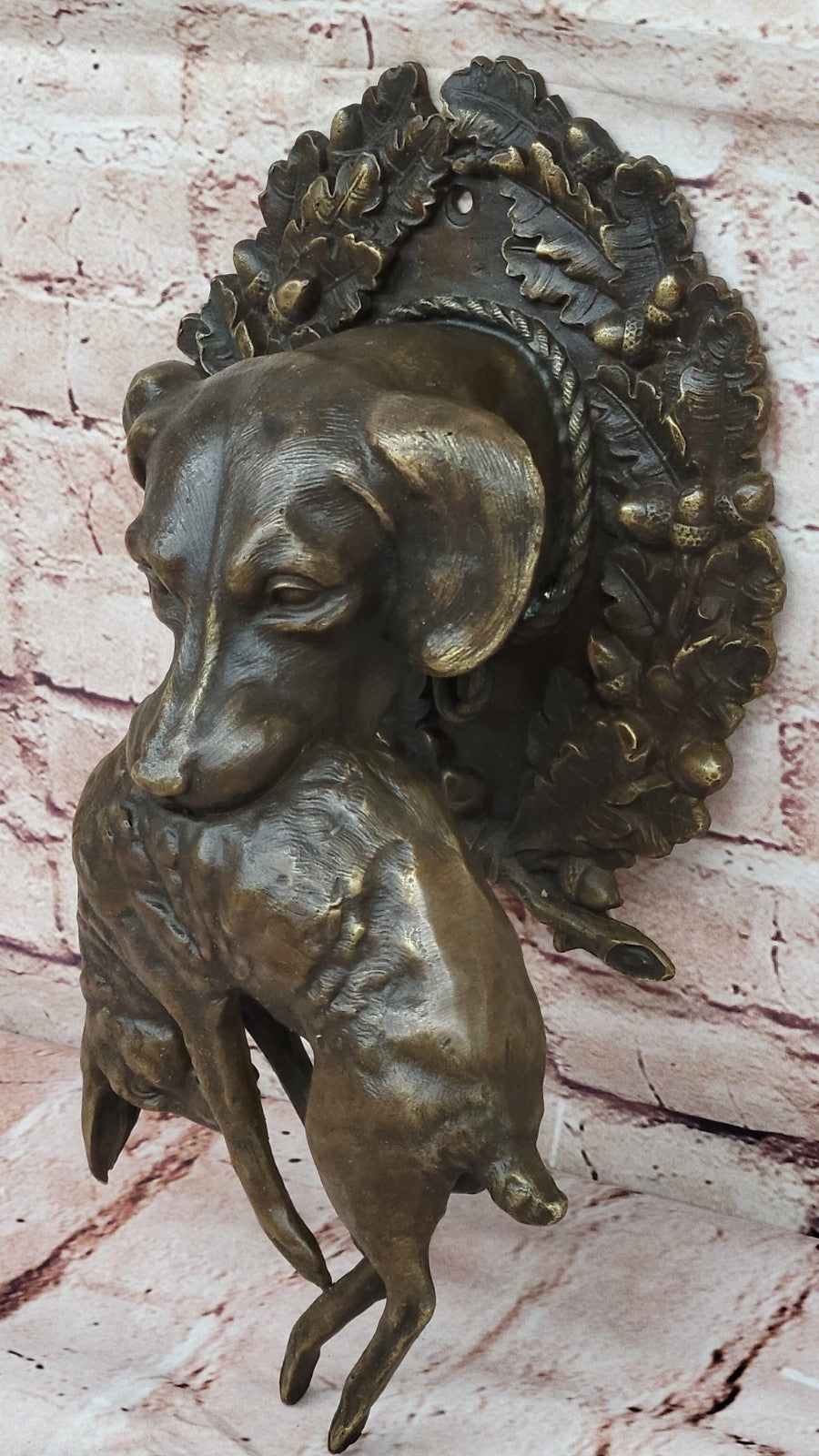 Bronze Sculpture Art Deco Cute Dog Hunting Rabbit Home Cabin Office Decor Figure