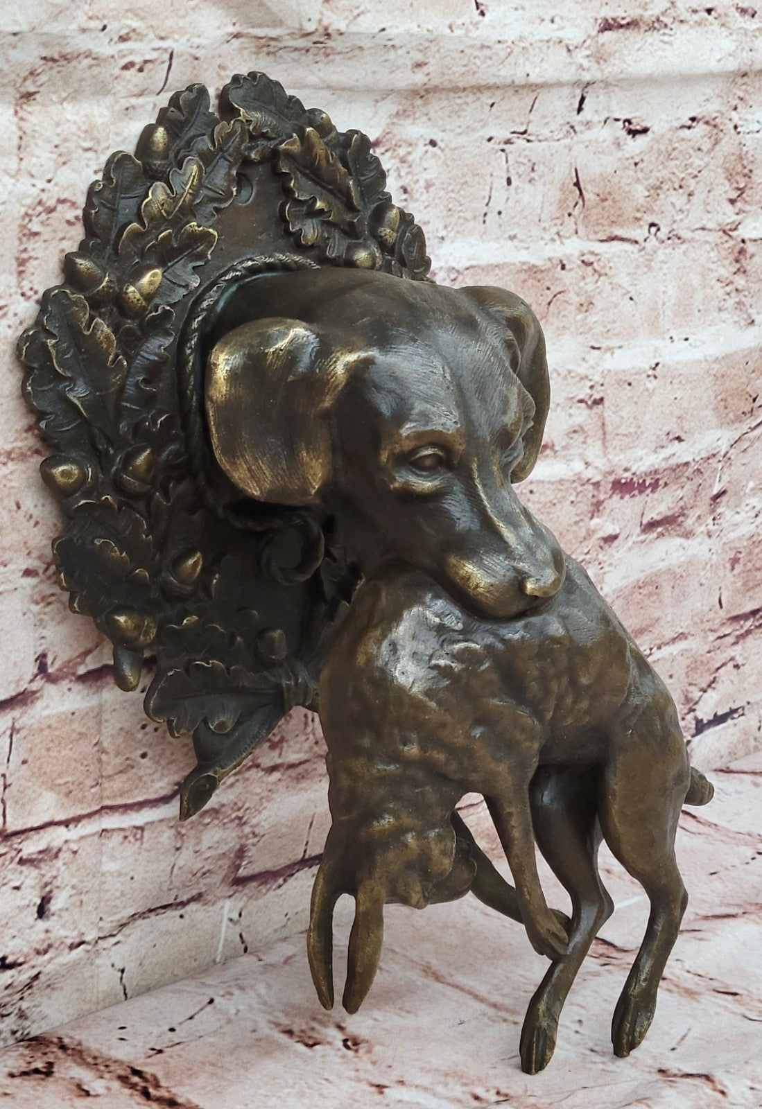 Bronze Sculpture Art Deco Cute Dog Hunting Rabbit Home Cabin Office Decor Figure