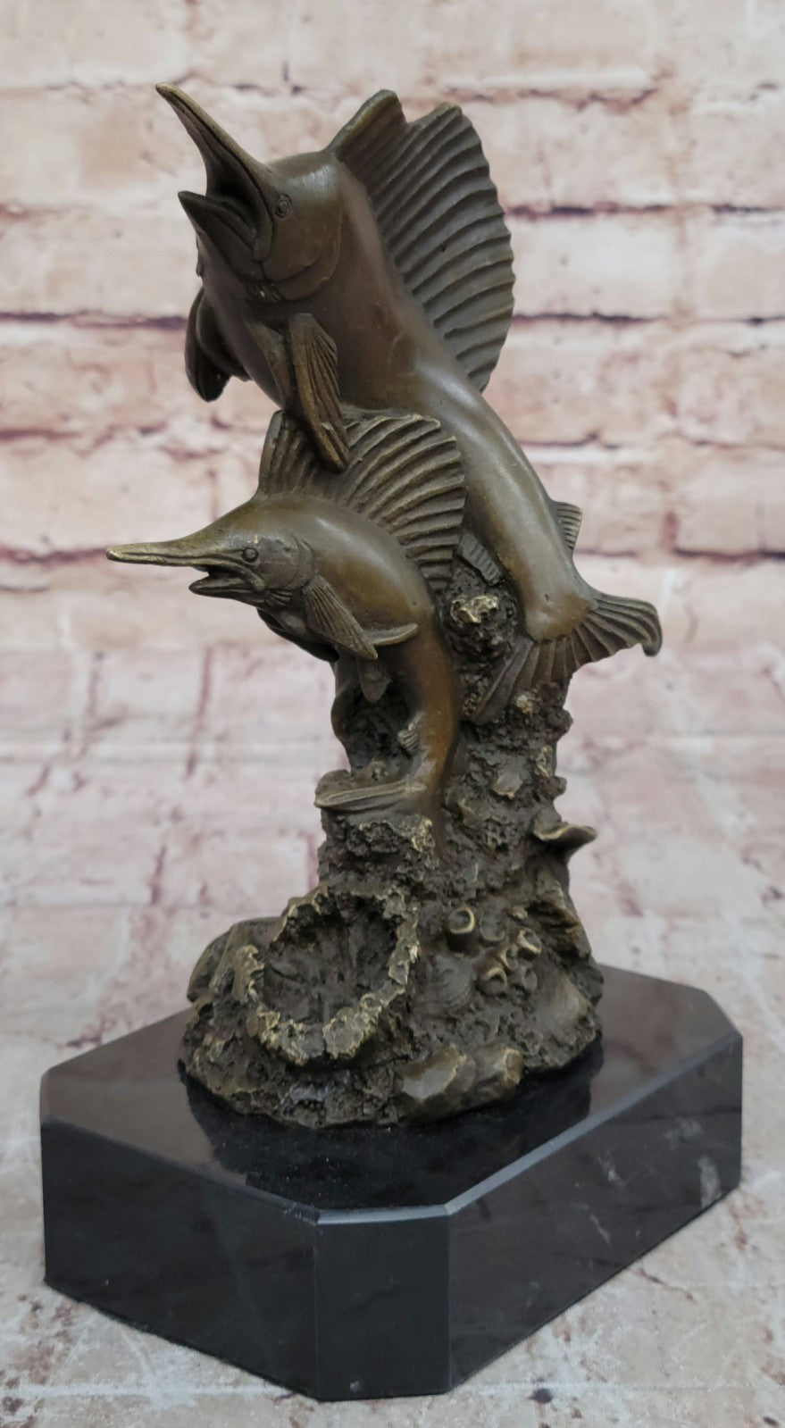 Bronze Sculpture Marine Life Ocean Fish Marlins Handcrafted Collectible Decor