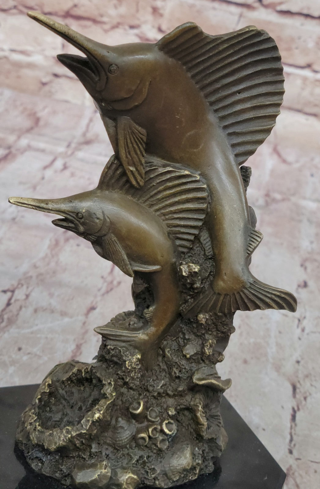 Bronze Sculpture Marine Life Ocean Fish Marlins Handcrafted Collectible Decor