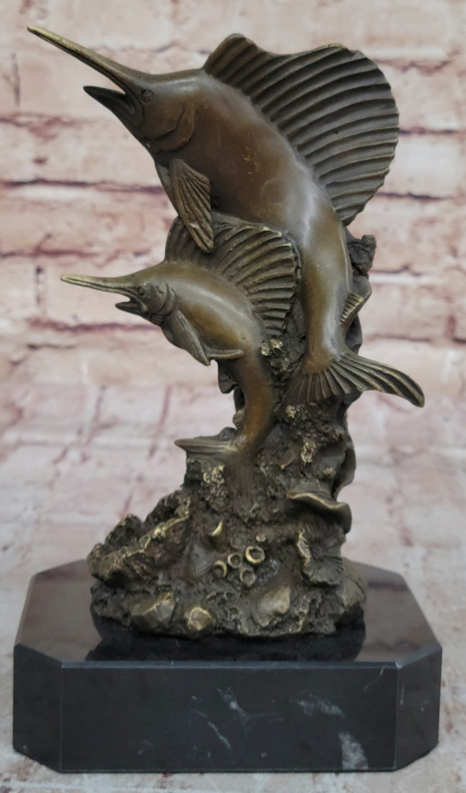 Bronze Sculpture Marine Life Ocean Fish Marlins Handcrafted Collectible Decor