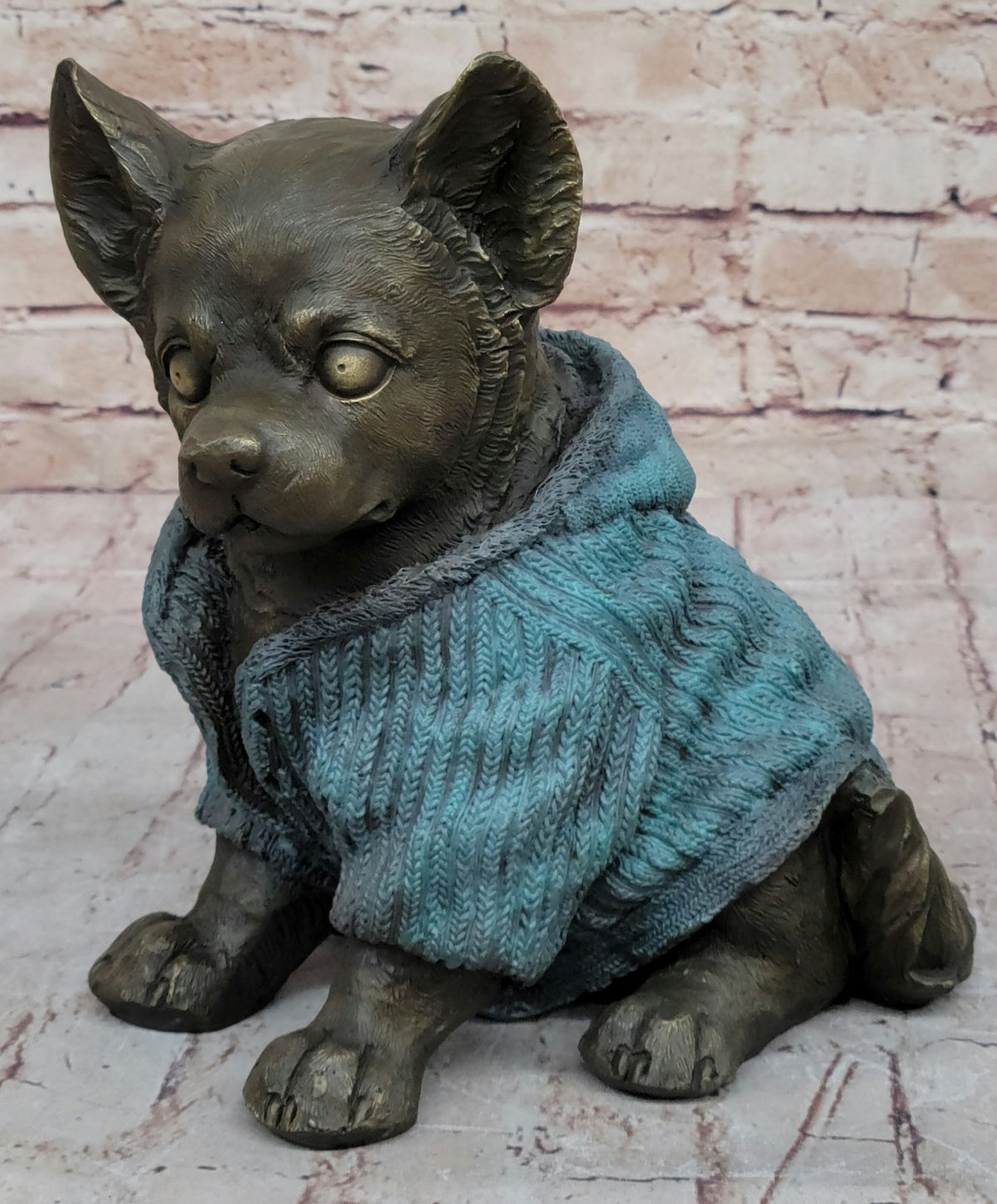 Art Deco Hot Cast Handcrafted Bronze Longcoat chihuahua Dog Animal Sculpture Sale
