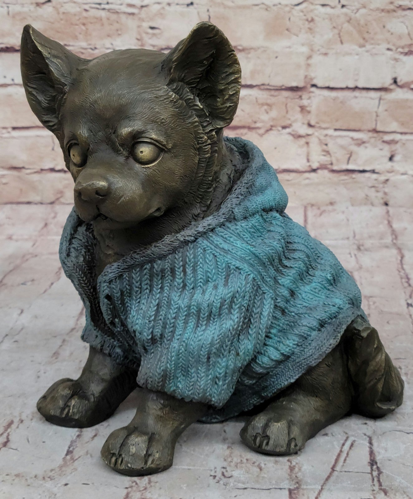 Art Deco Hot Cast Handcrafted Bronze Longcoat chihuahua Dog Animal Sculpture Sale