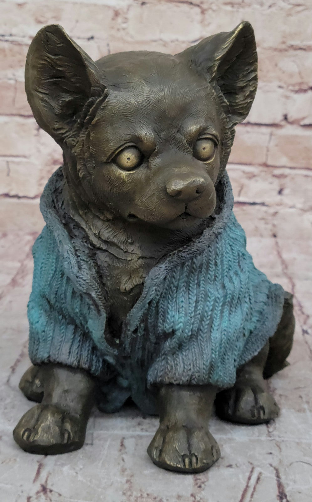 Art Deco Hot Cast Handcrafted Bronze Longcoat chihuahua Dog Animal Sculpture Sale