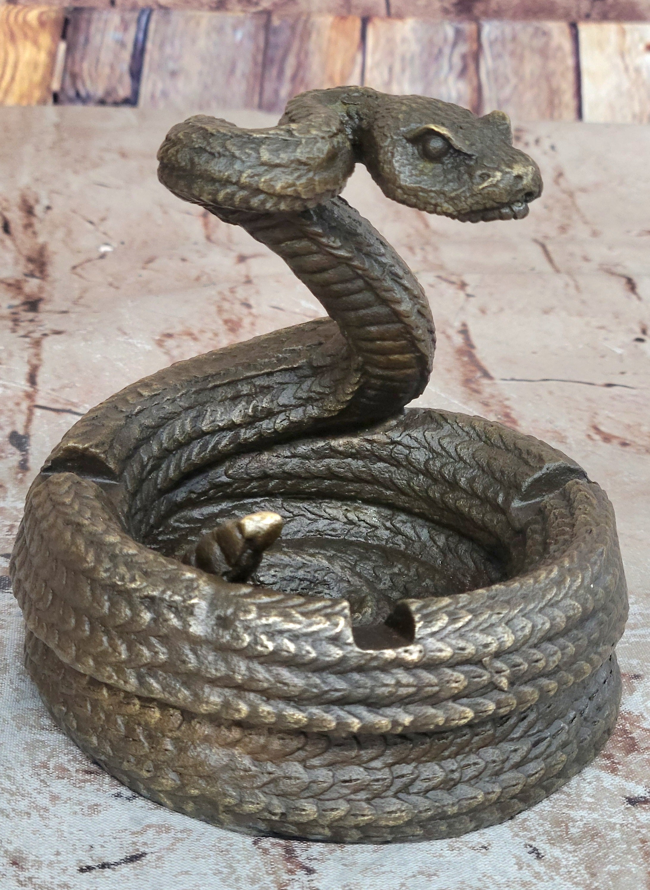 Artistic Cobra Snake Ashtray Bronze Figurine Sculpture Statue Home Office Decor