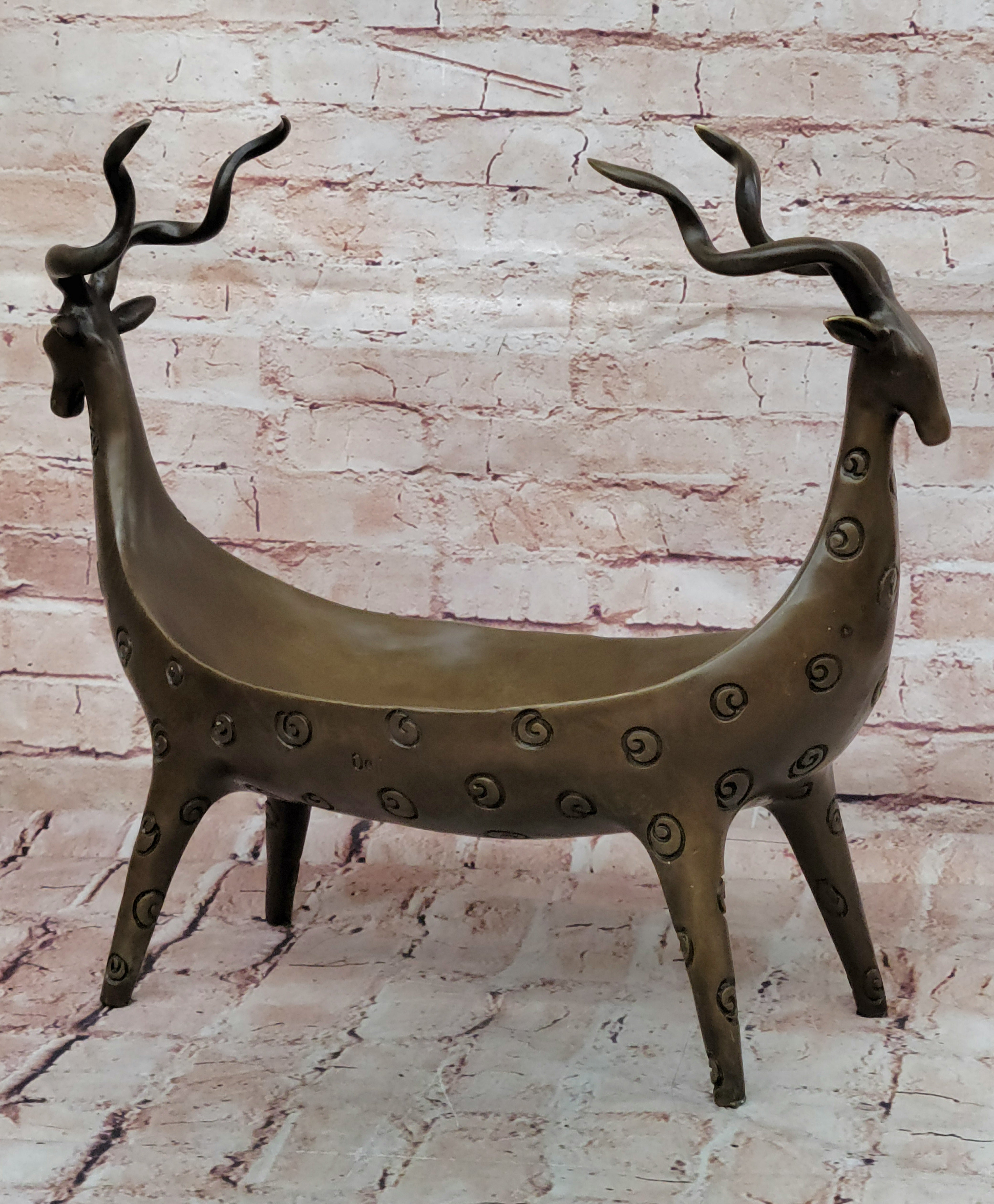 Home Office Vase Planter Rams Bronze Figurine Anniversary Gift Deal Art Deco LRG